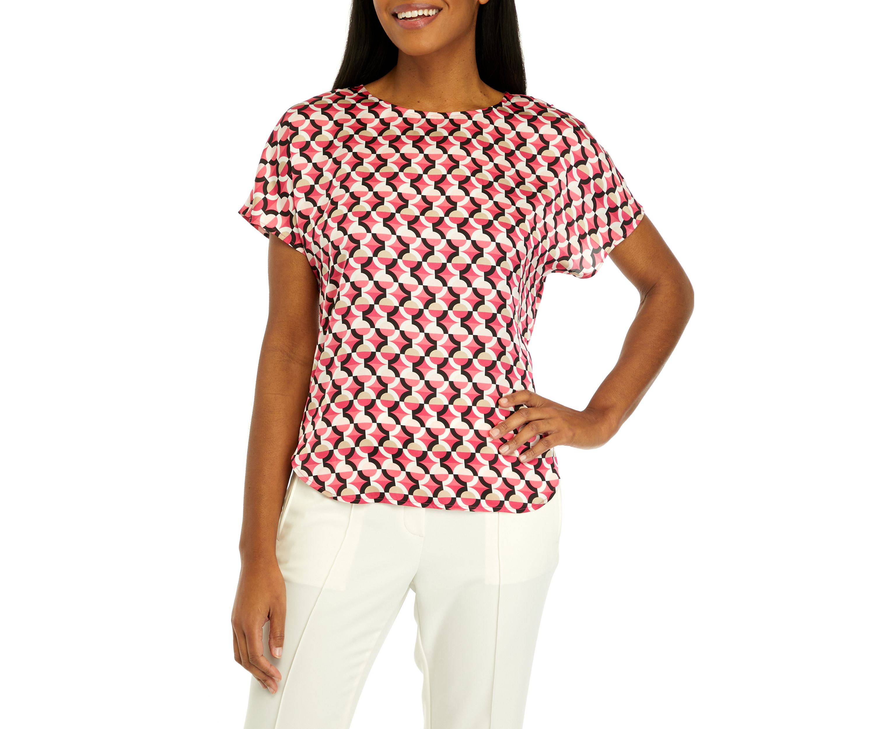 Womens Short Sleeve Boat Neck Blouse
