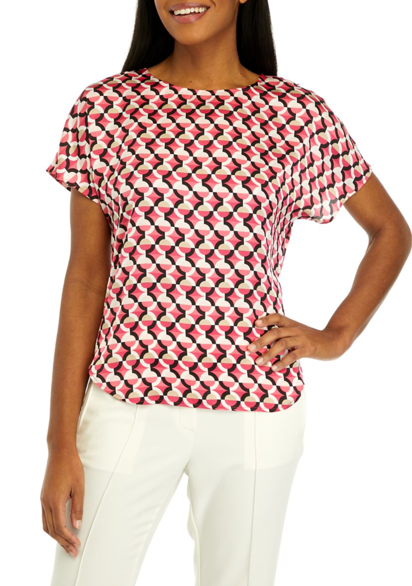 Womens Short Sleeve Boat Neck Blouse