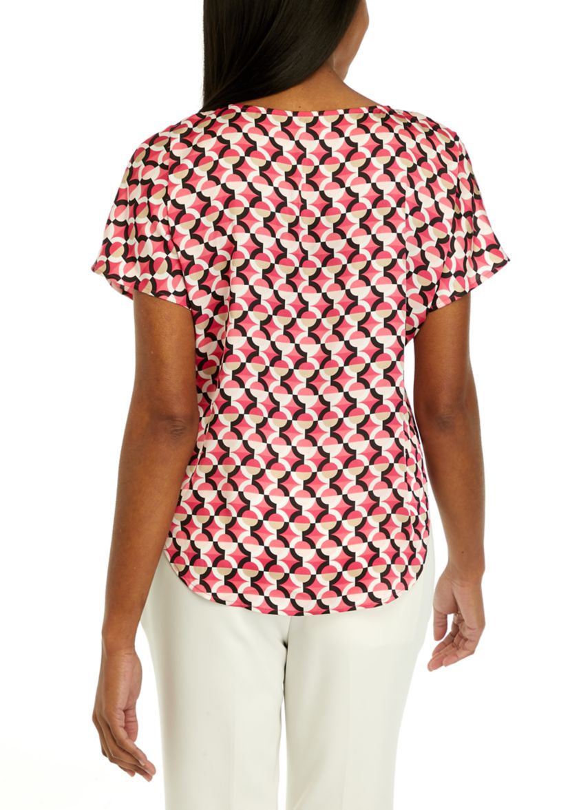 Womens Short Sleeve Boat Neck Blouse