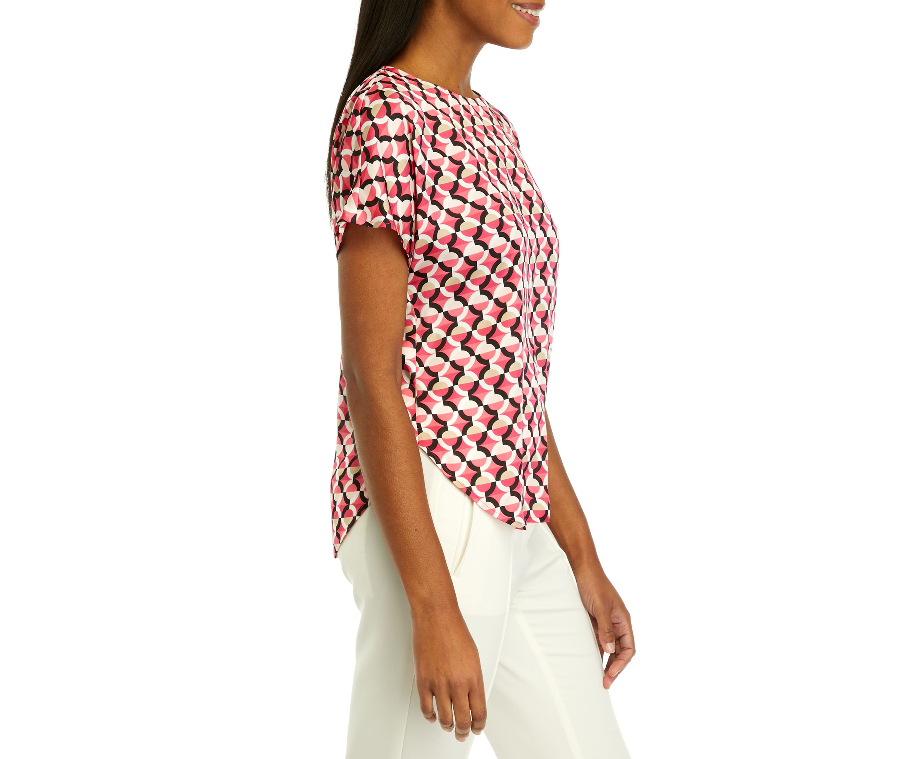 Womens Short Sleeve Boat Neck Blouse