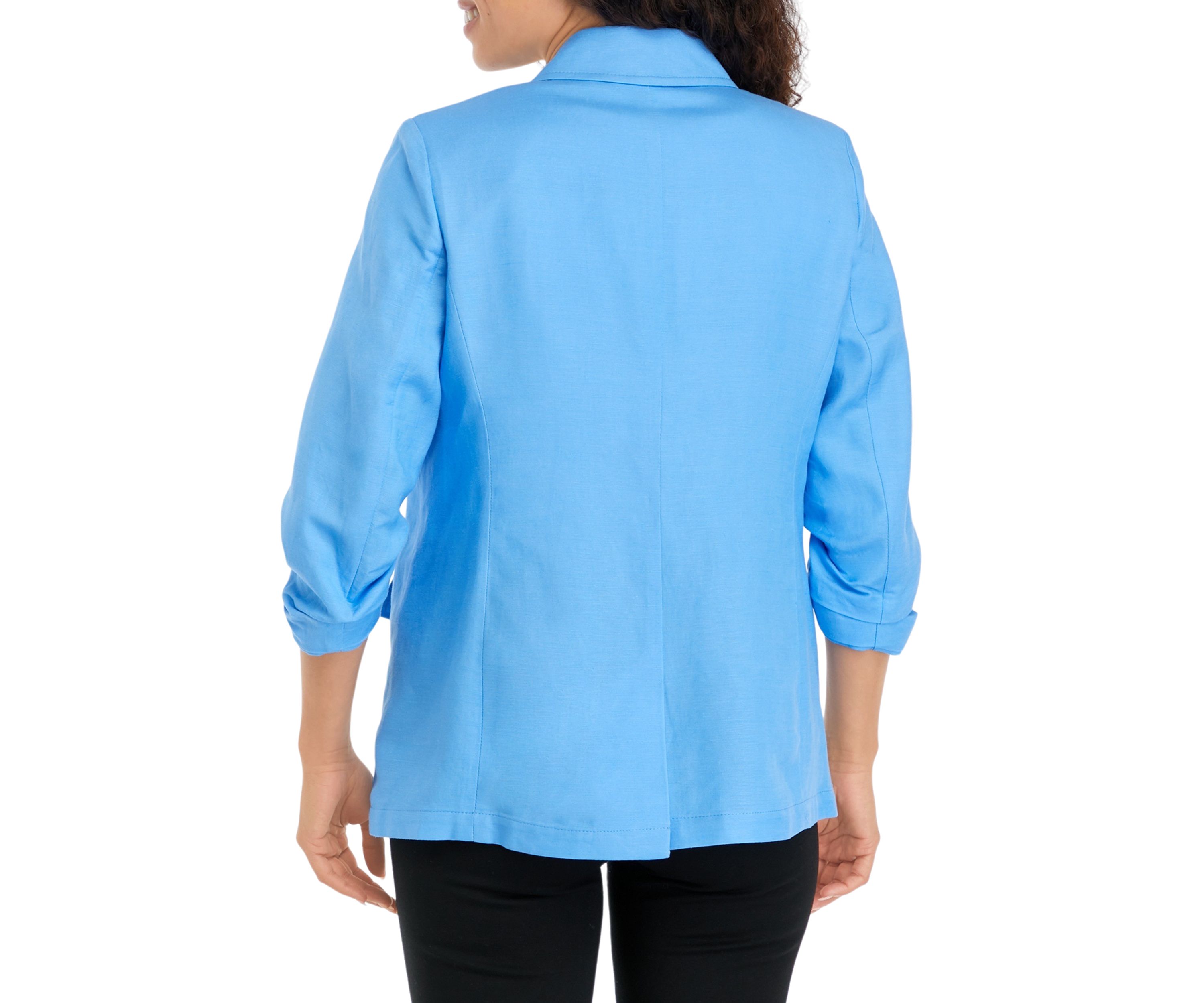 Petite Linen One Button Notch Collar with Scrunch Sleeve Linen Jacket