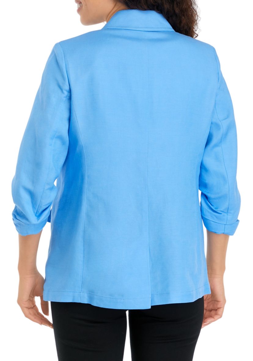 Petite Linen One Button Notch Collar with Scrunch Sleeve Linen Jacket