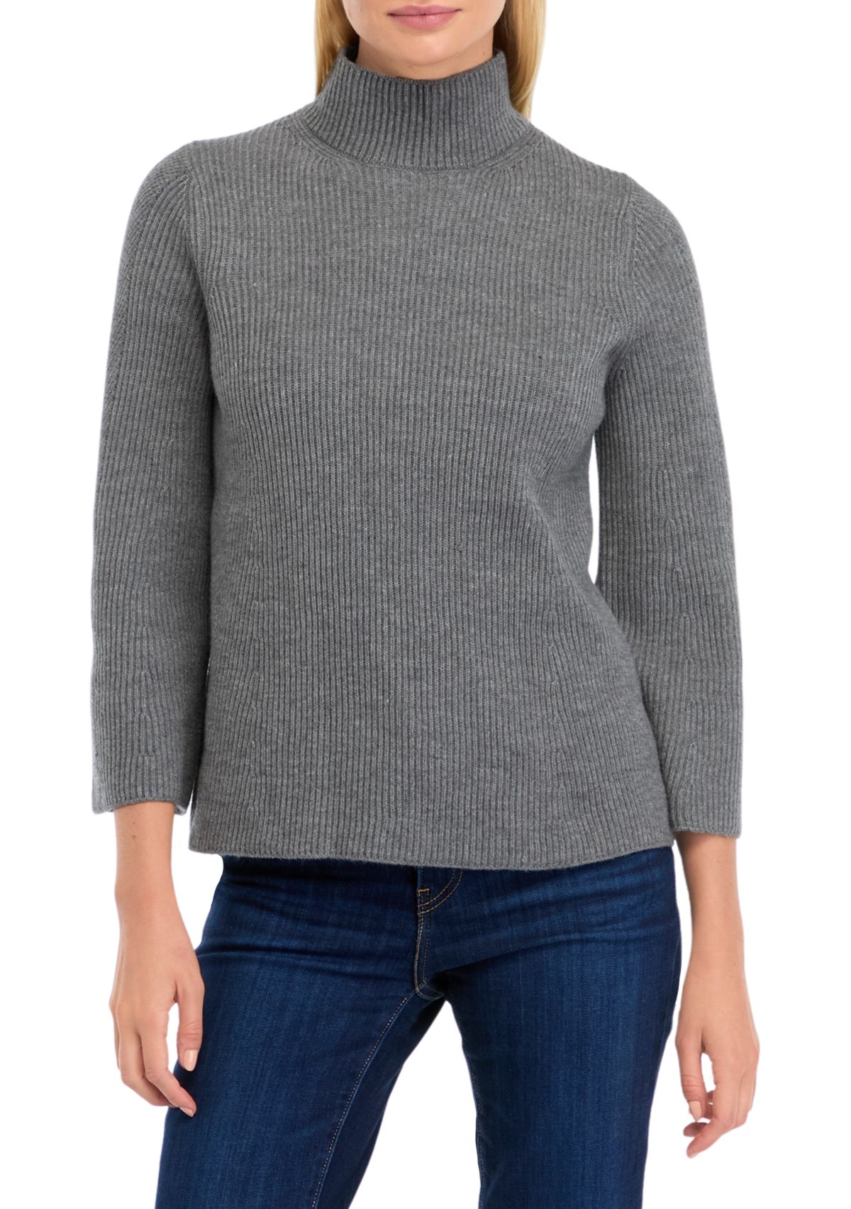 Petite Mock Neck Ribbed Directional Stitch Sweater 
