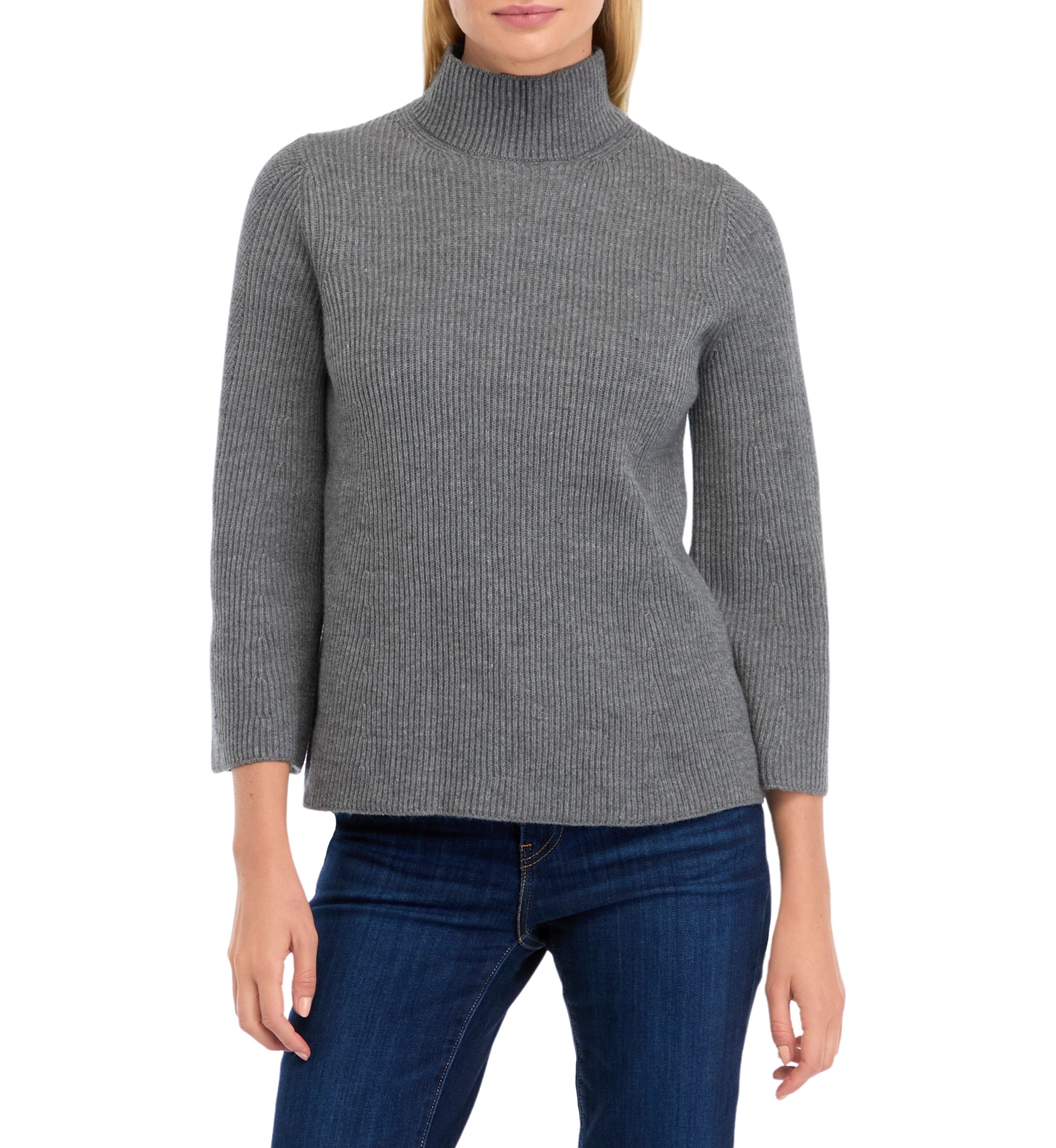 Petite Mock Neck Ribbed Directional Stitch Sweater 