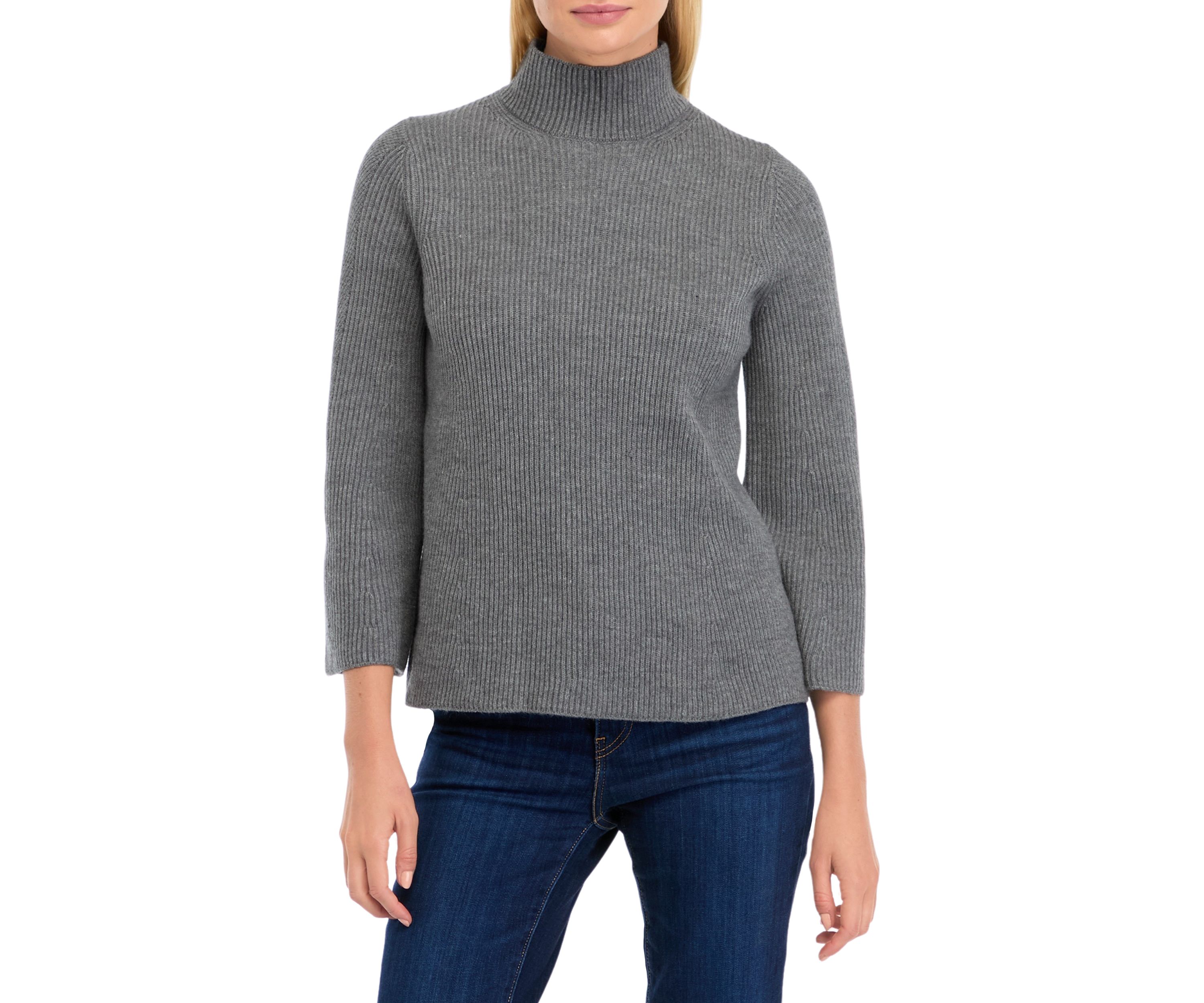 Petite Mock Neck Ribbed Directional Stitch Sweater 