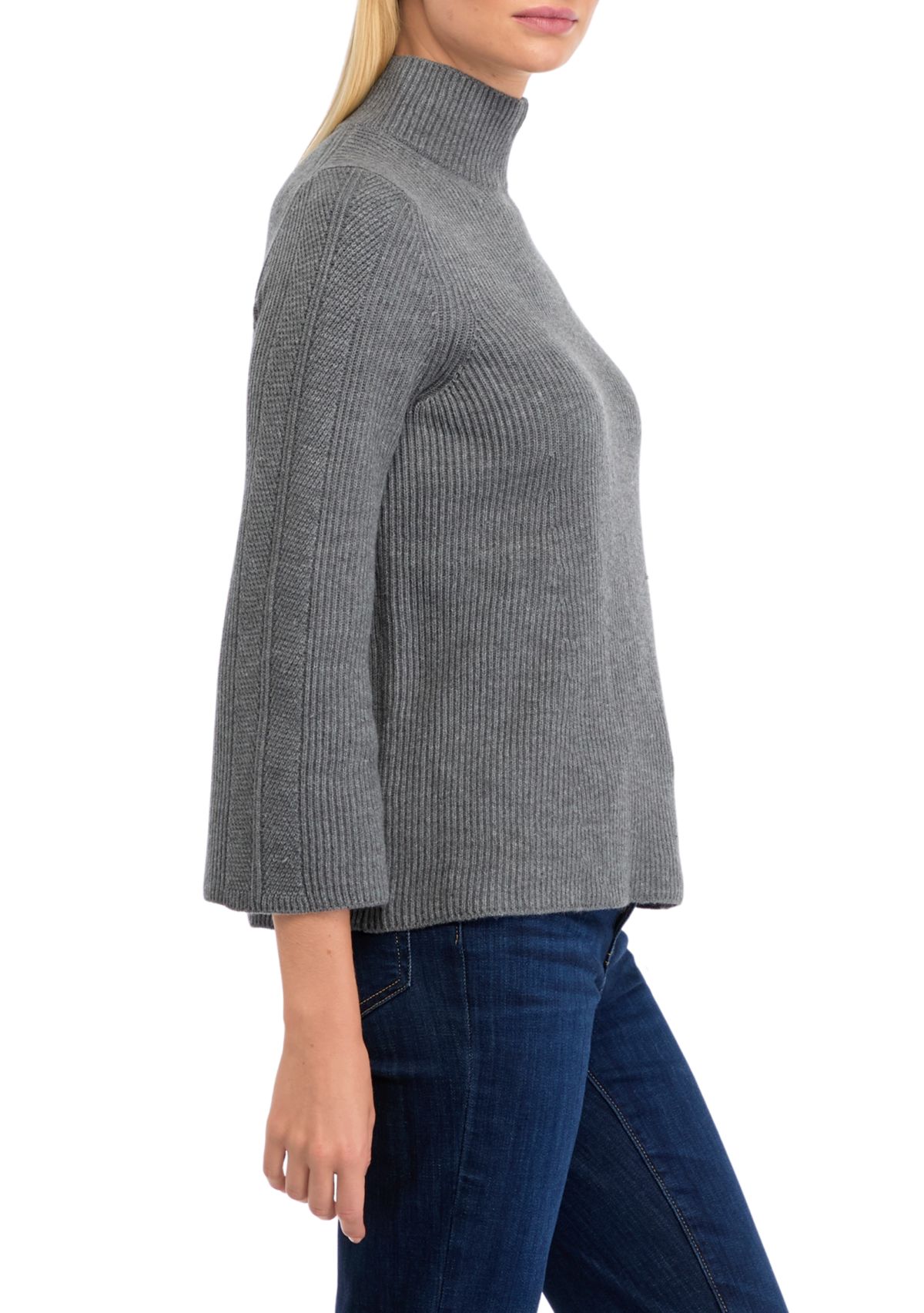 Petite Mock Neck Ribbed Directional Stitch Sweater 