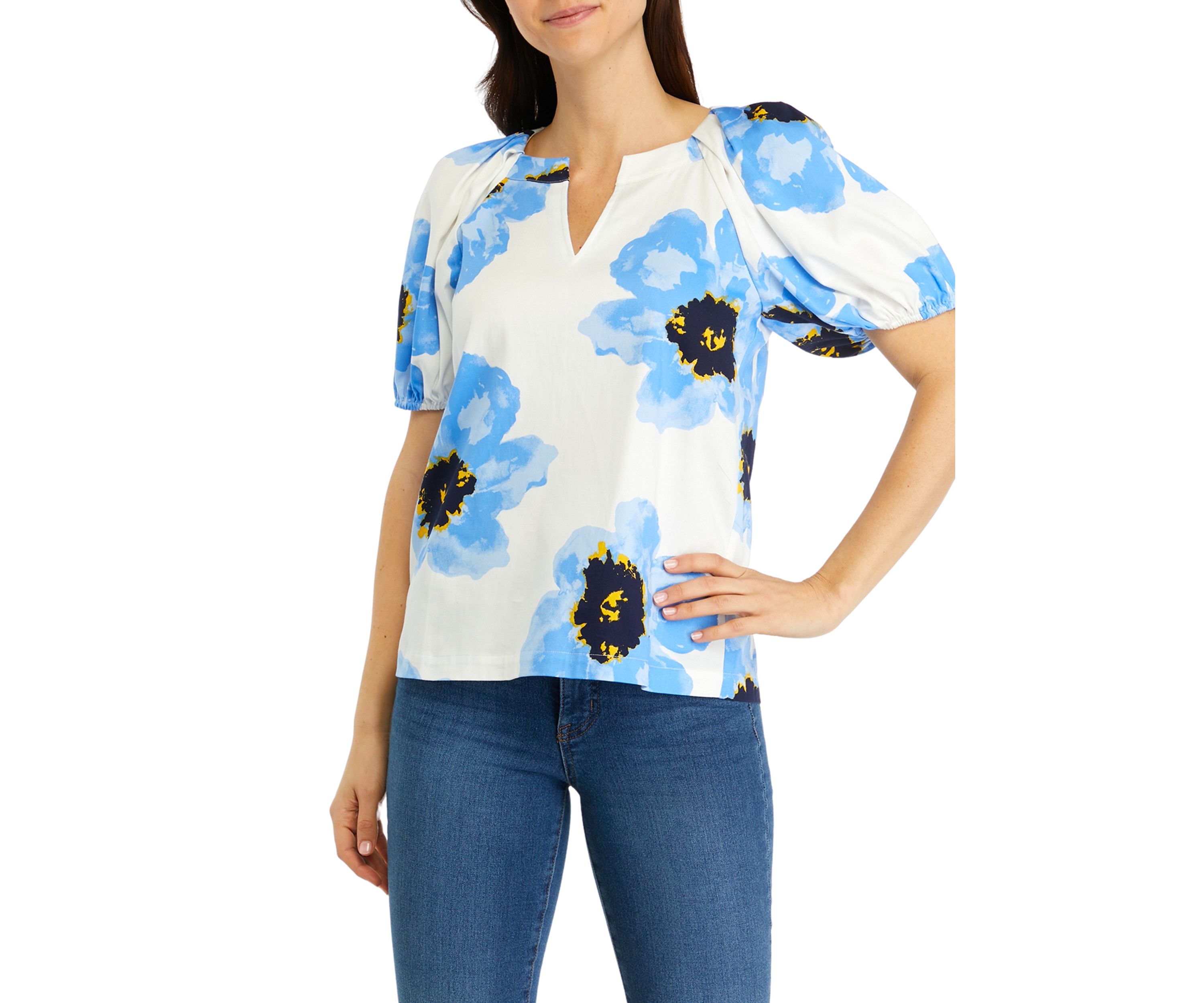 Womens Printed Split Neck Blouse