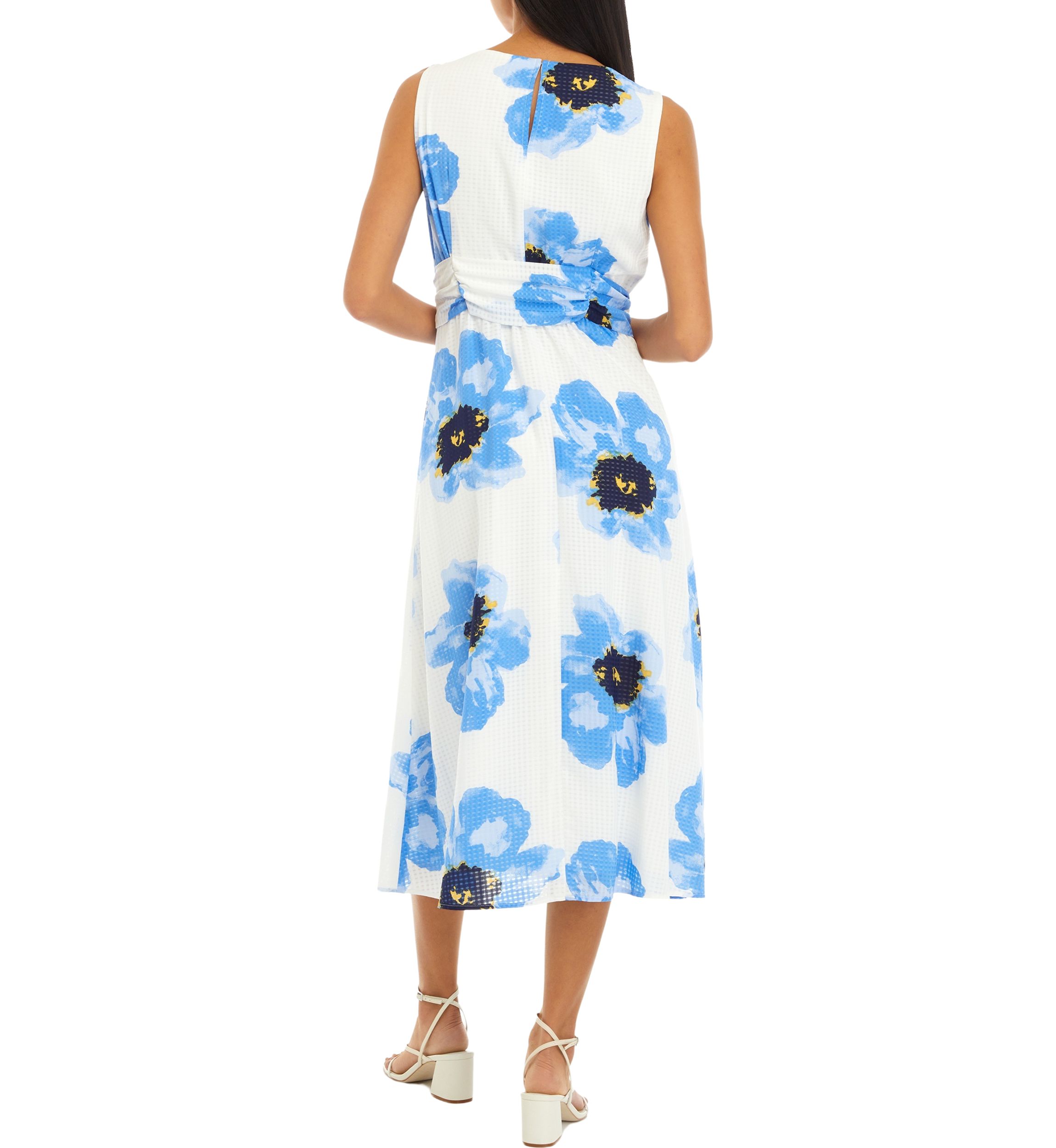 Womens Printed Midi Dress with Attached Sash