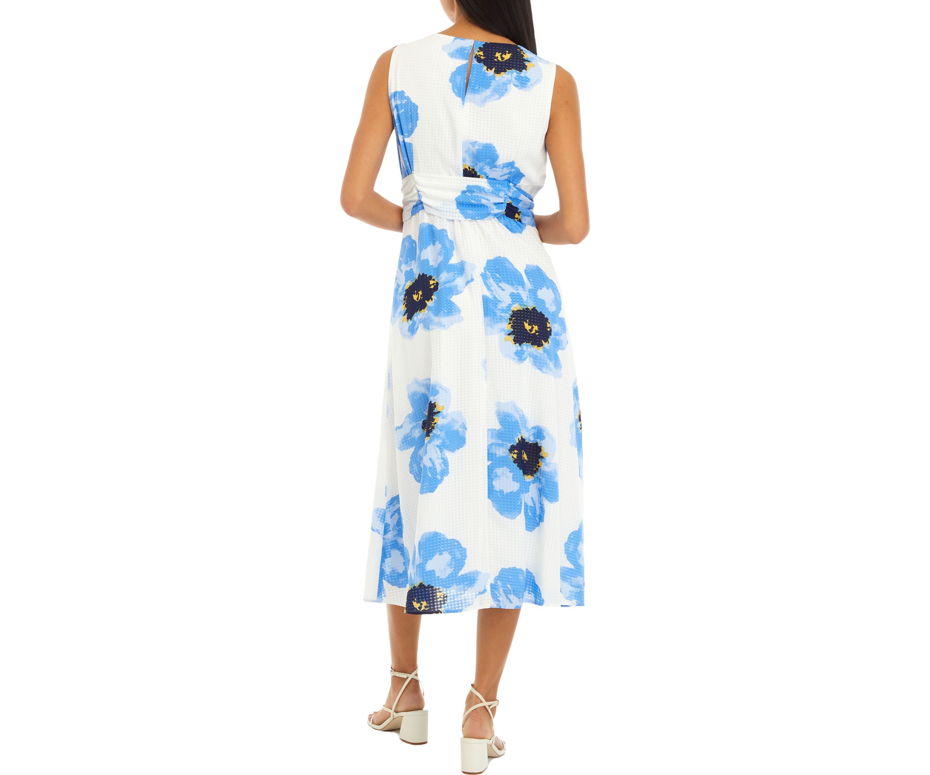 Womens Printed Midi Dress with Attached Sash