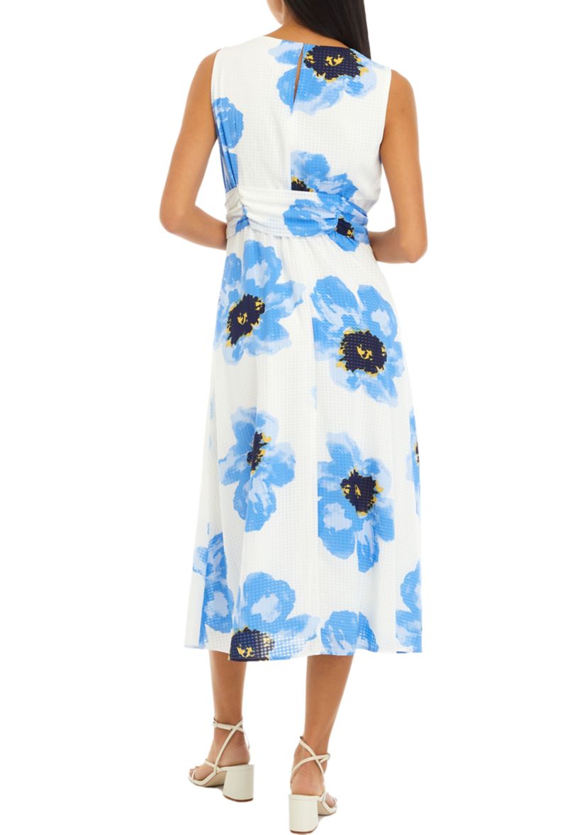 Womens Printed Midi Dress with Attached Sash