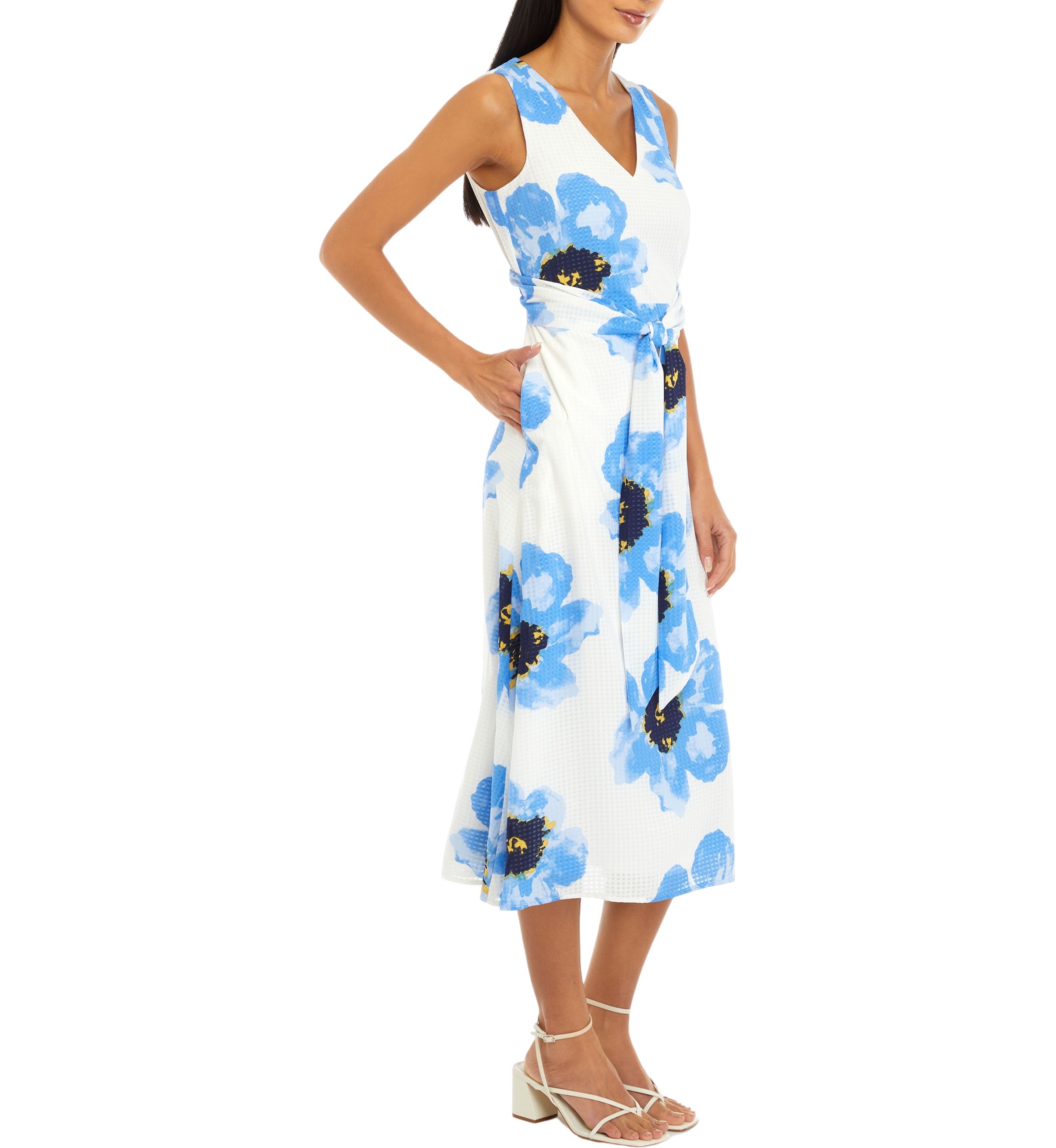 Womens Printed Midi Dress with Attached Sash