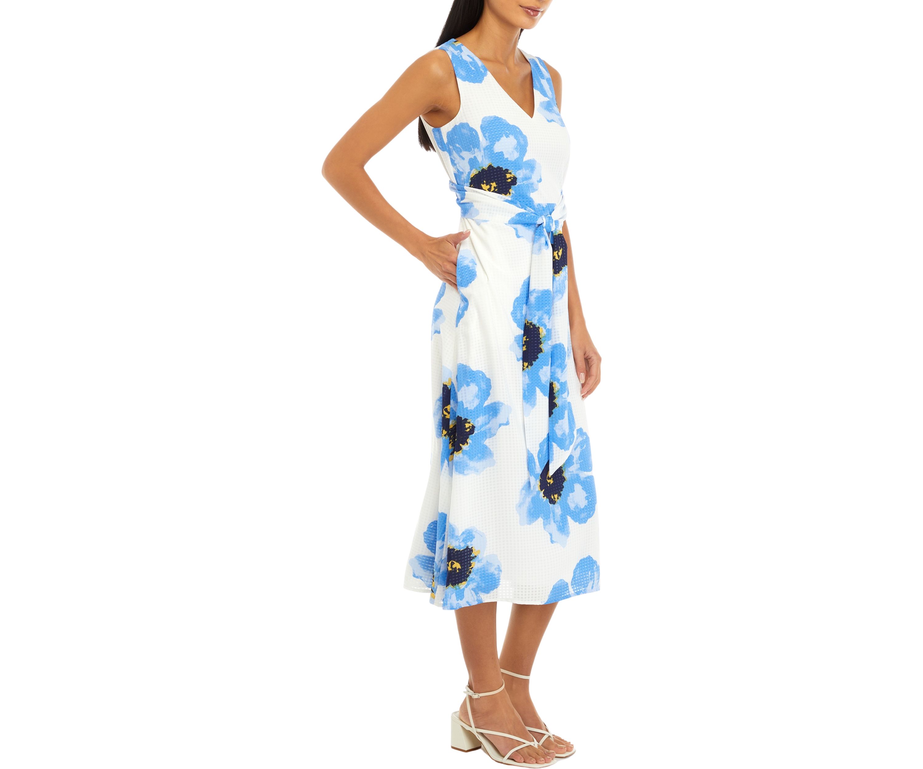 Womens Printed Midi Dress with Attached Sash