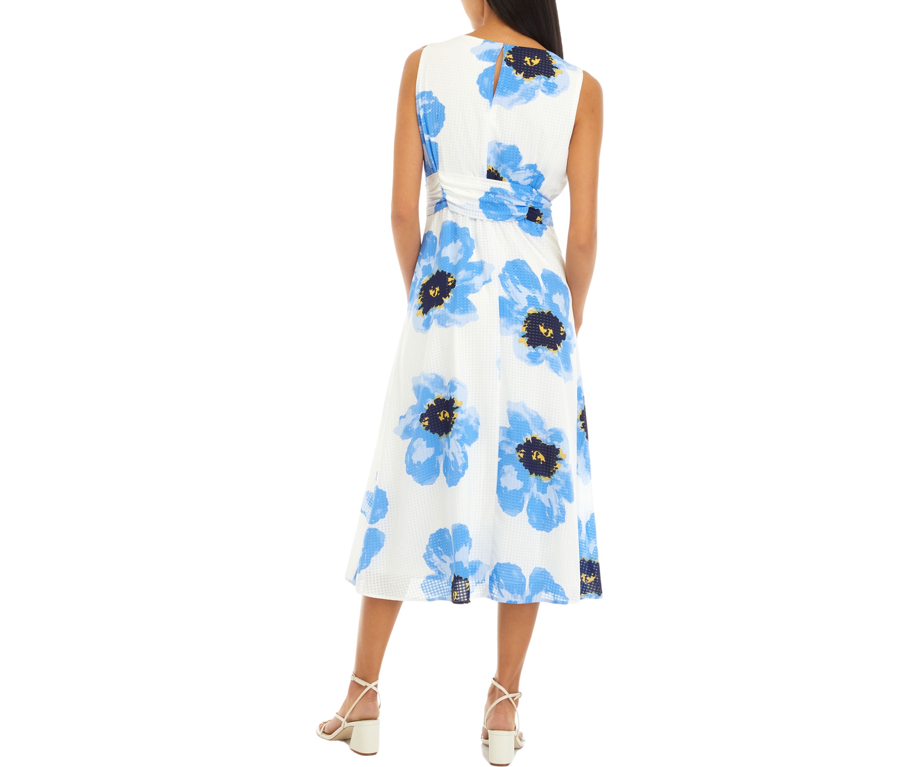 Petite Printed Midi Dress with Attached Sash