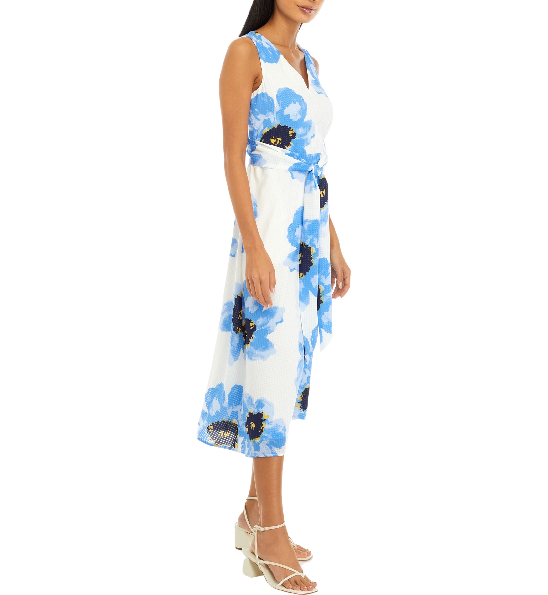 Petite Printed Midi Dress with Attached Sash