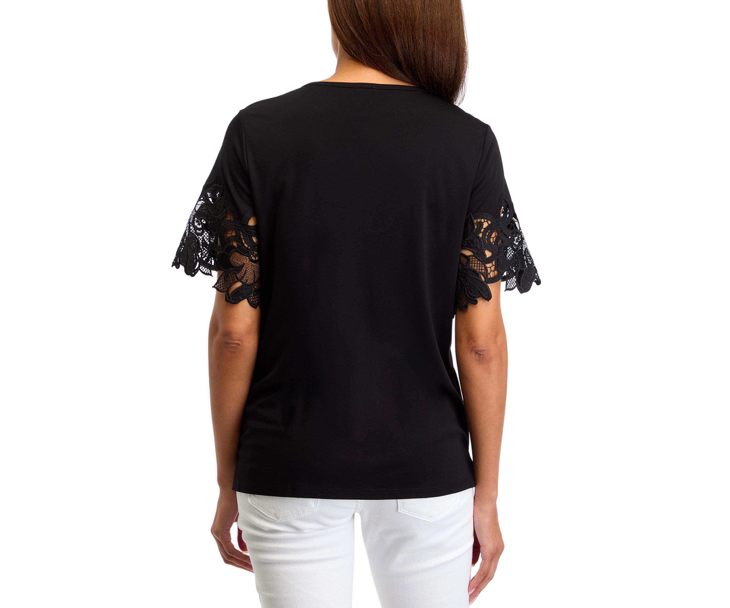 Womens Harmony Knit Short Sleeve Lace Appliqué Top