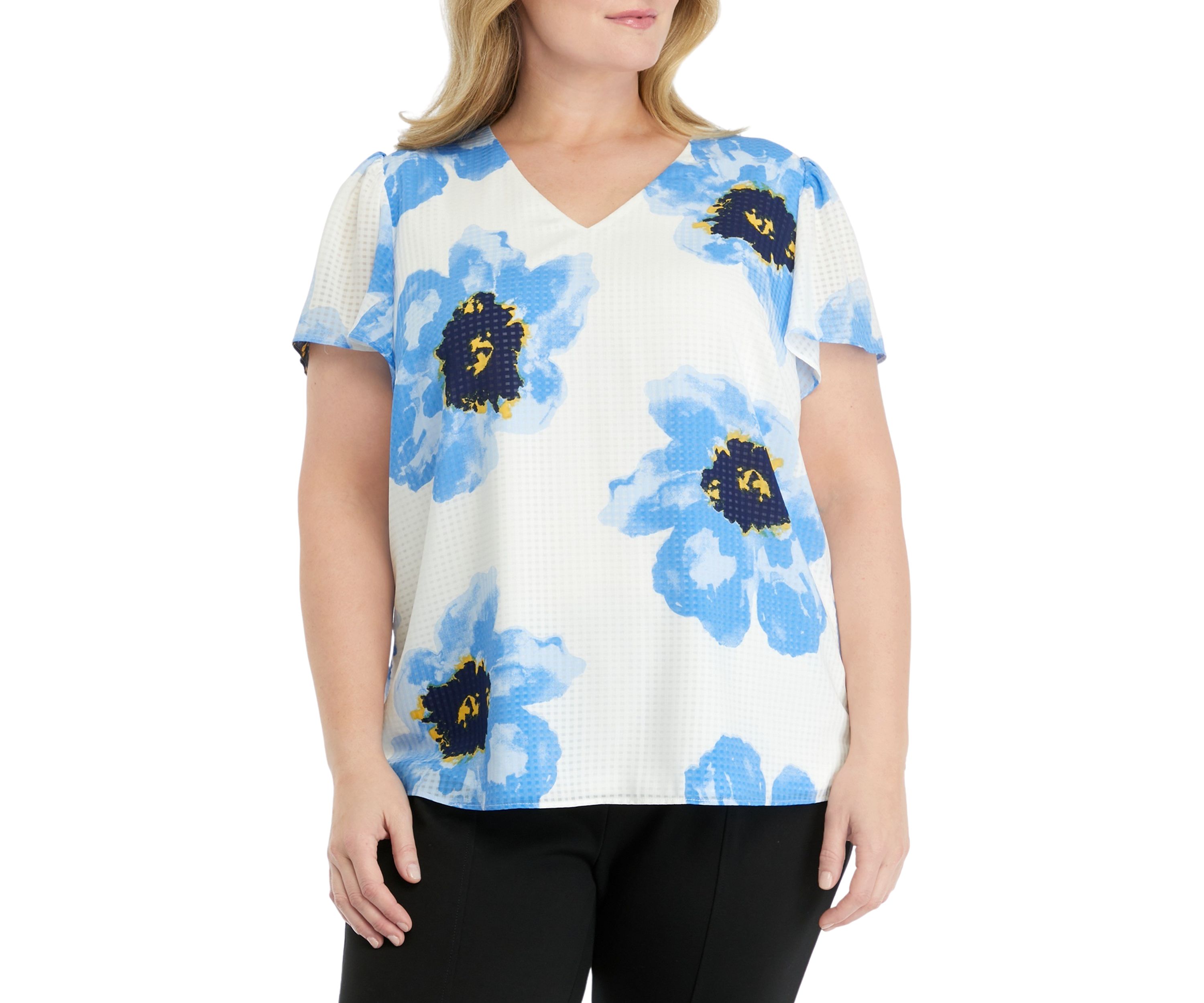 Plus Size V-Neck Flutter Sleeve Blouse