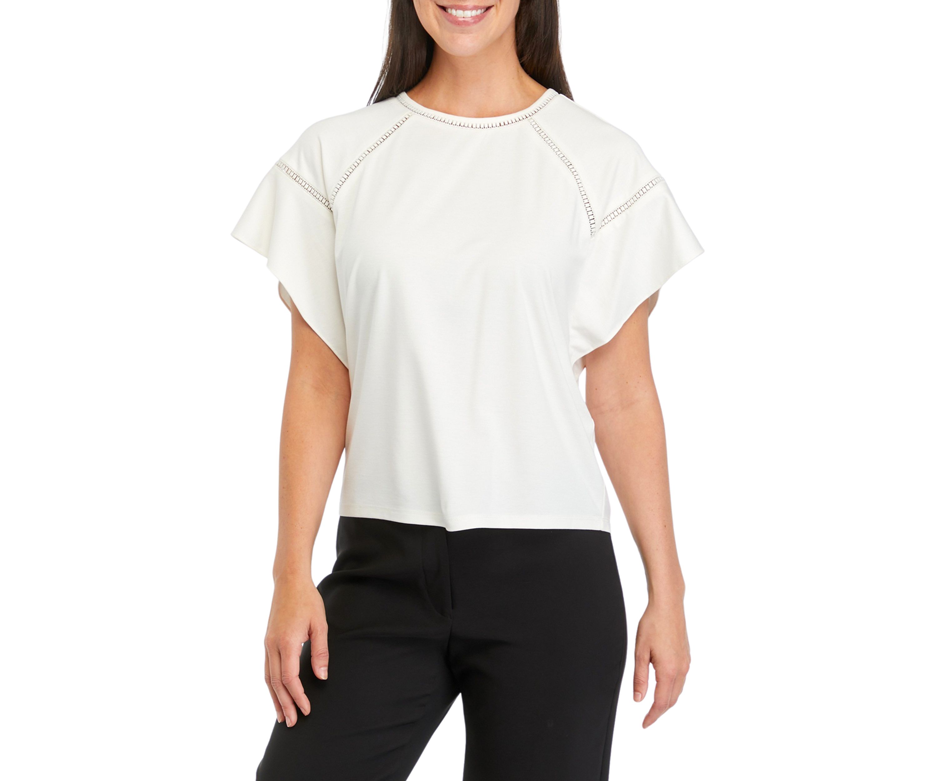 Womens Harmony Knit Eyelet Lace Trim T-Shirt