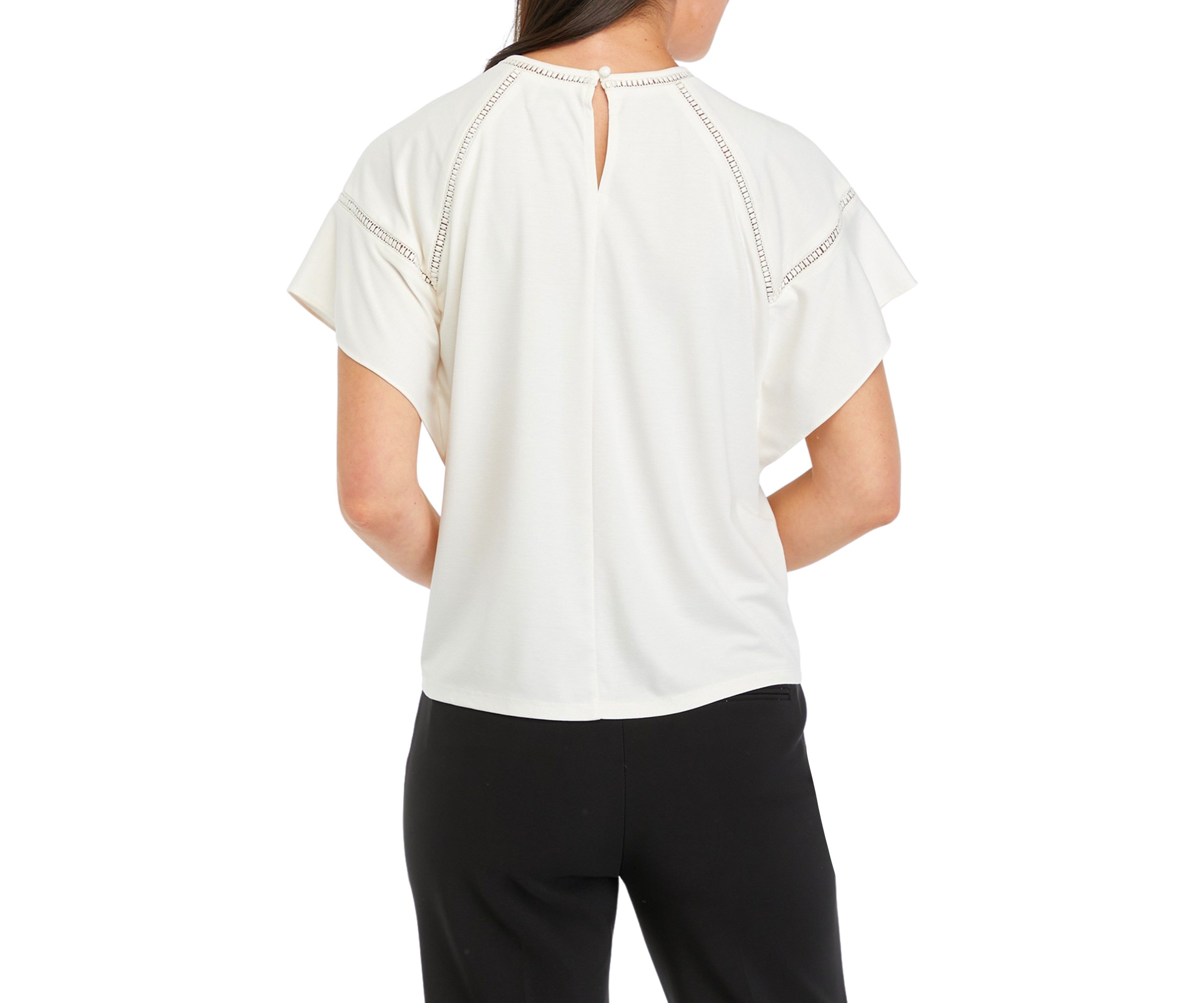 Womens Harmony Knit Eyelet Lace Trim T-Shirt
