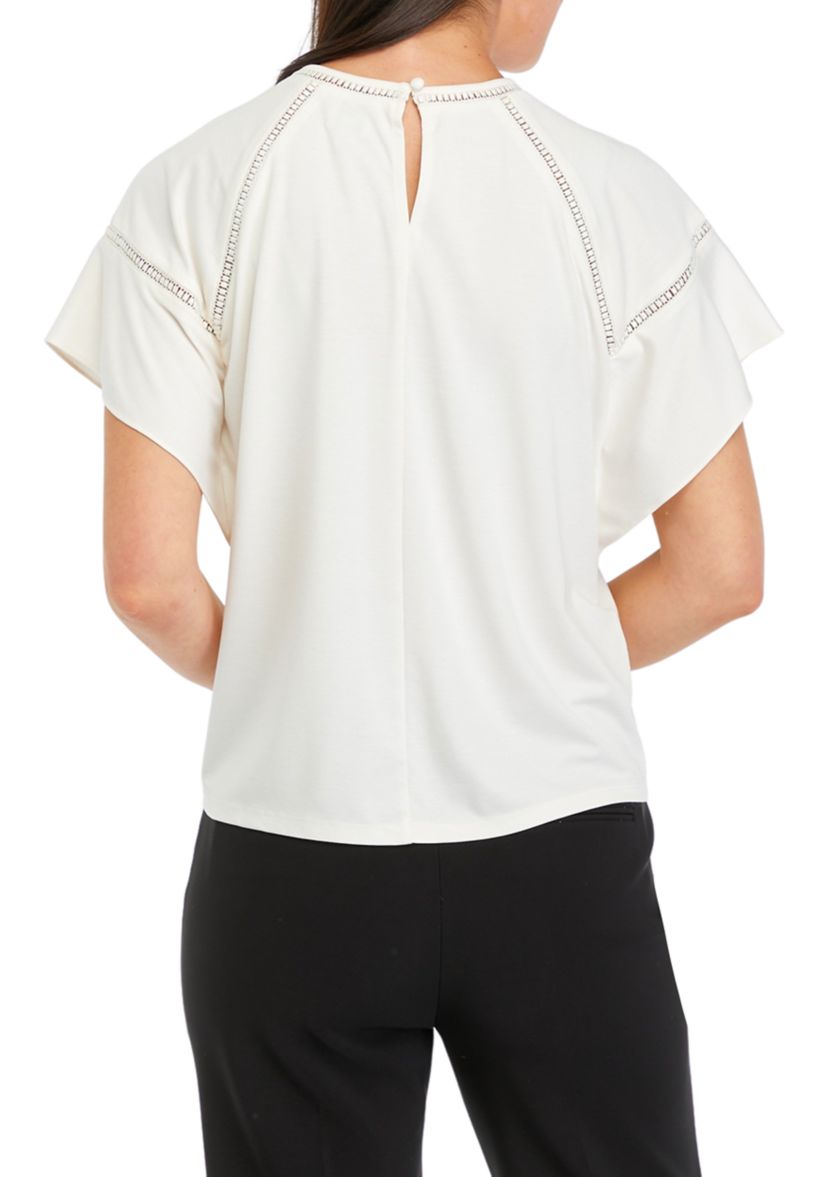 Womens Harmony Knit Eyelet Lace Trim T-Shirt