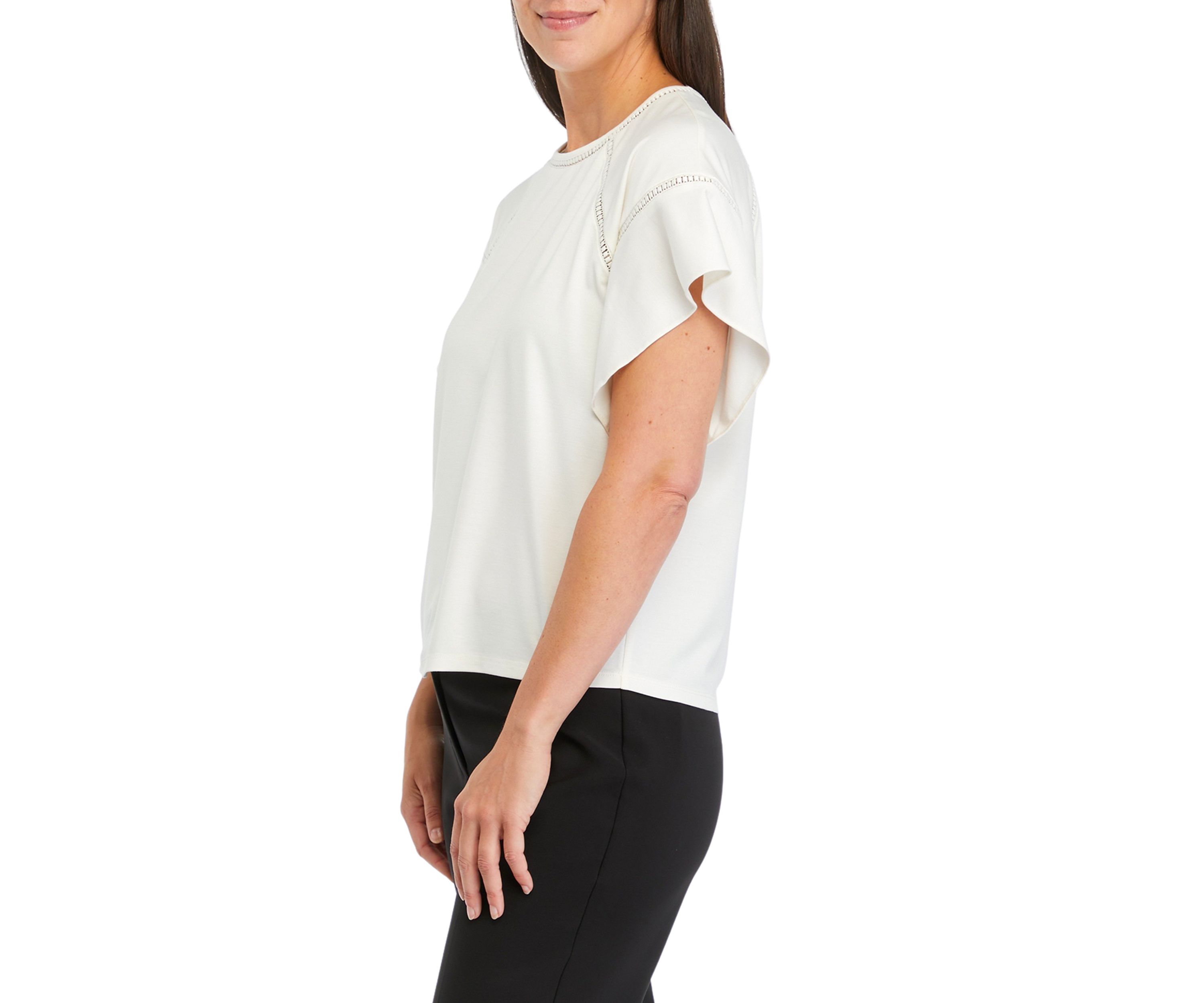Womens Harmony Knit Eyelet Lace Trim T-Shirt