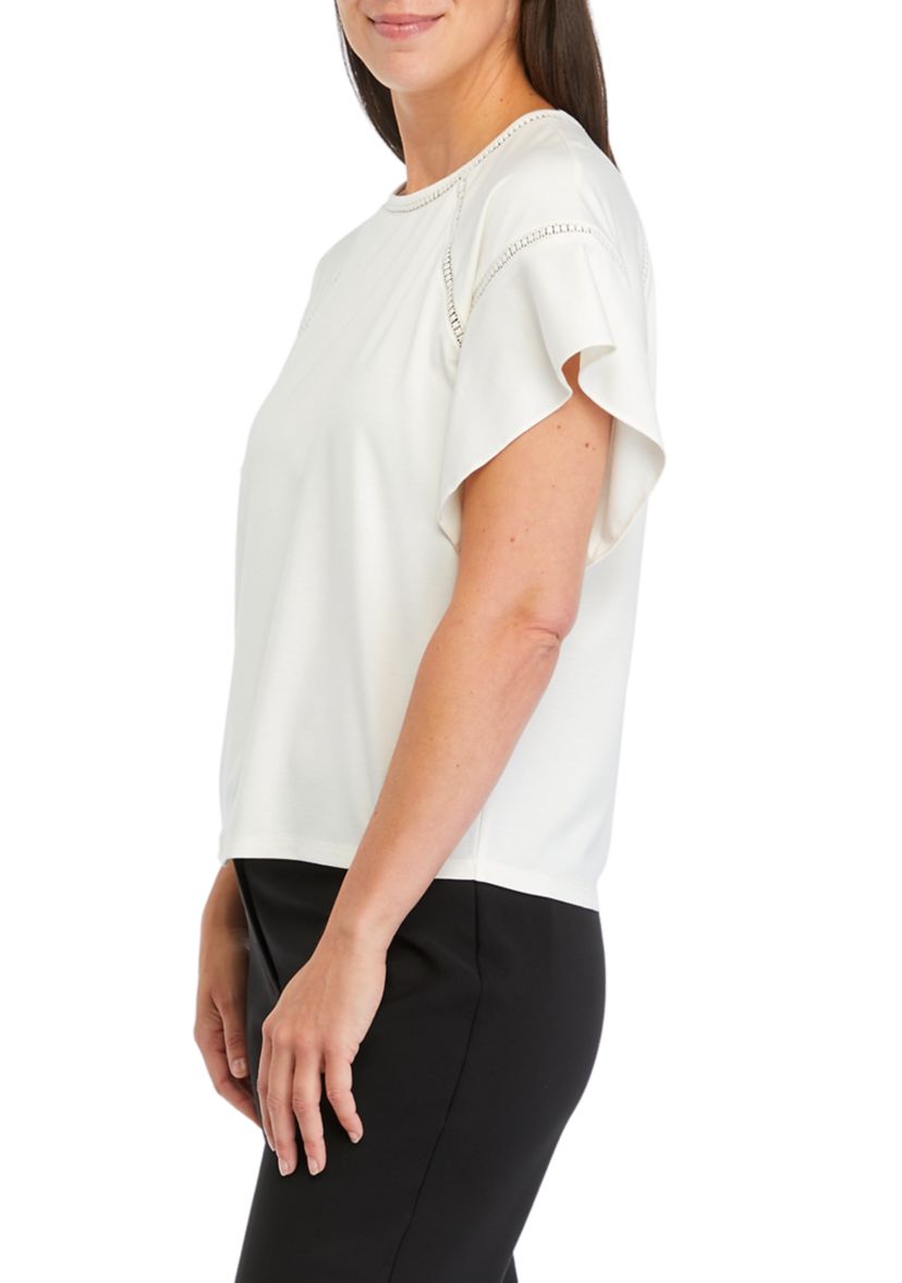Womens Harmony Knit Eyelet Lace Trim T-Shirt