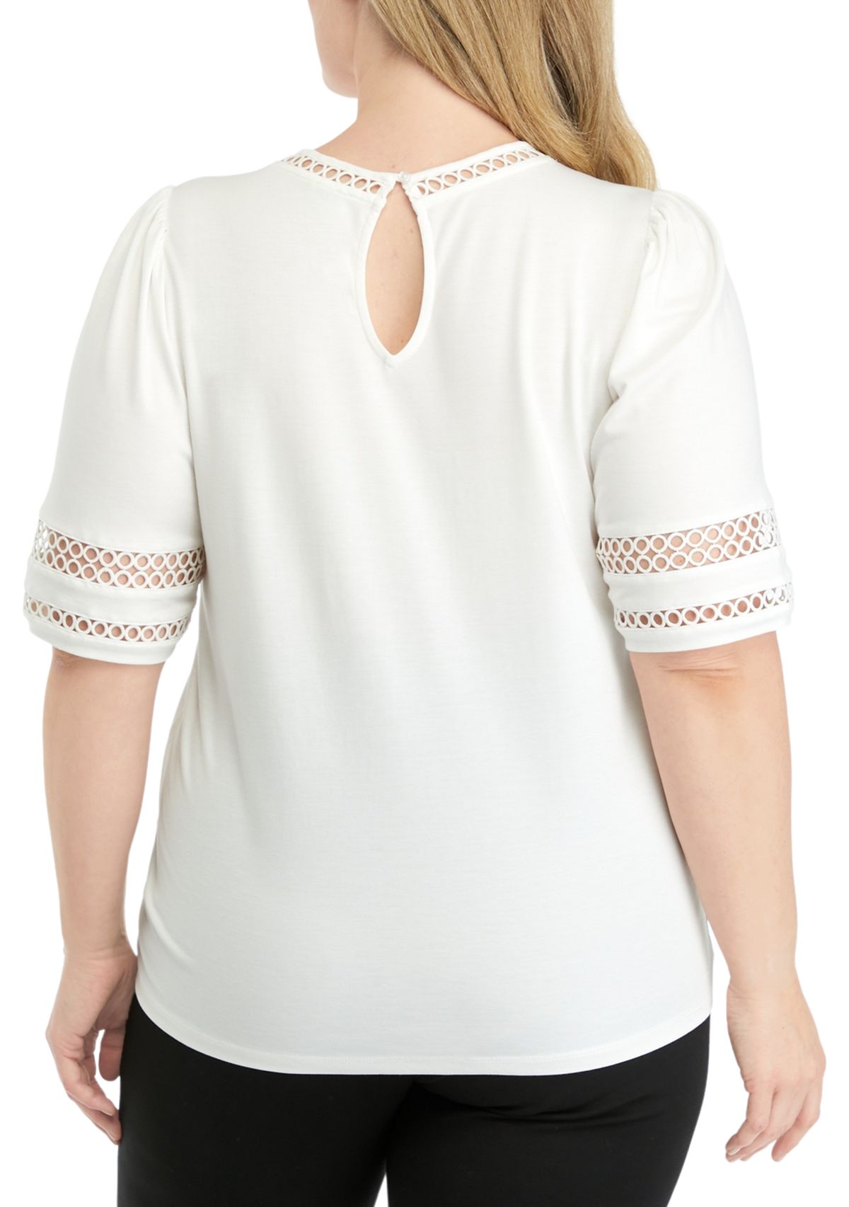 Plus Size Harmony Knit Lace Trim Elbow Sleeve T-Shirt