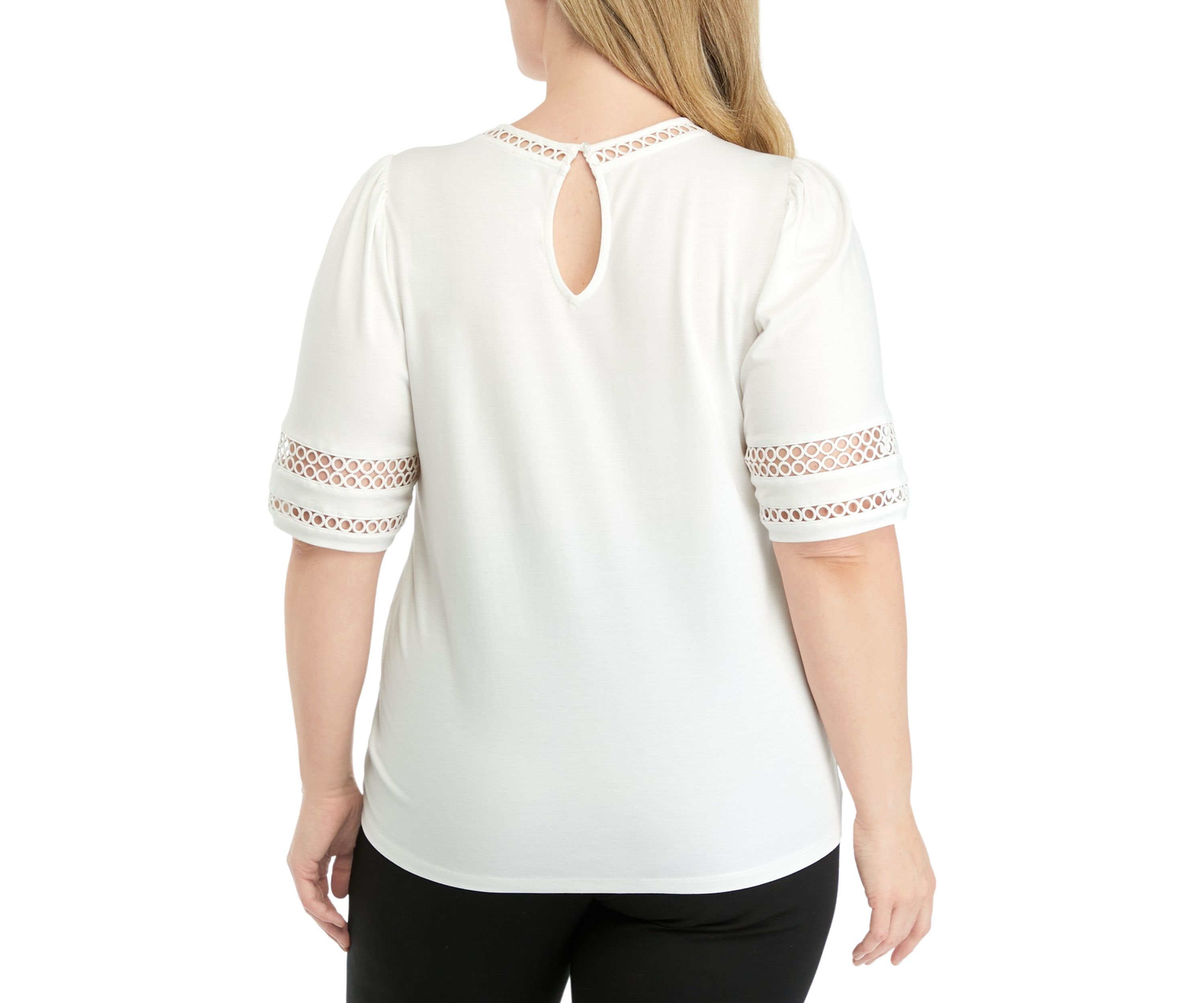 Plus Size Harmony Knit Lace Trim Elbow Sleeve T-Shirt