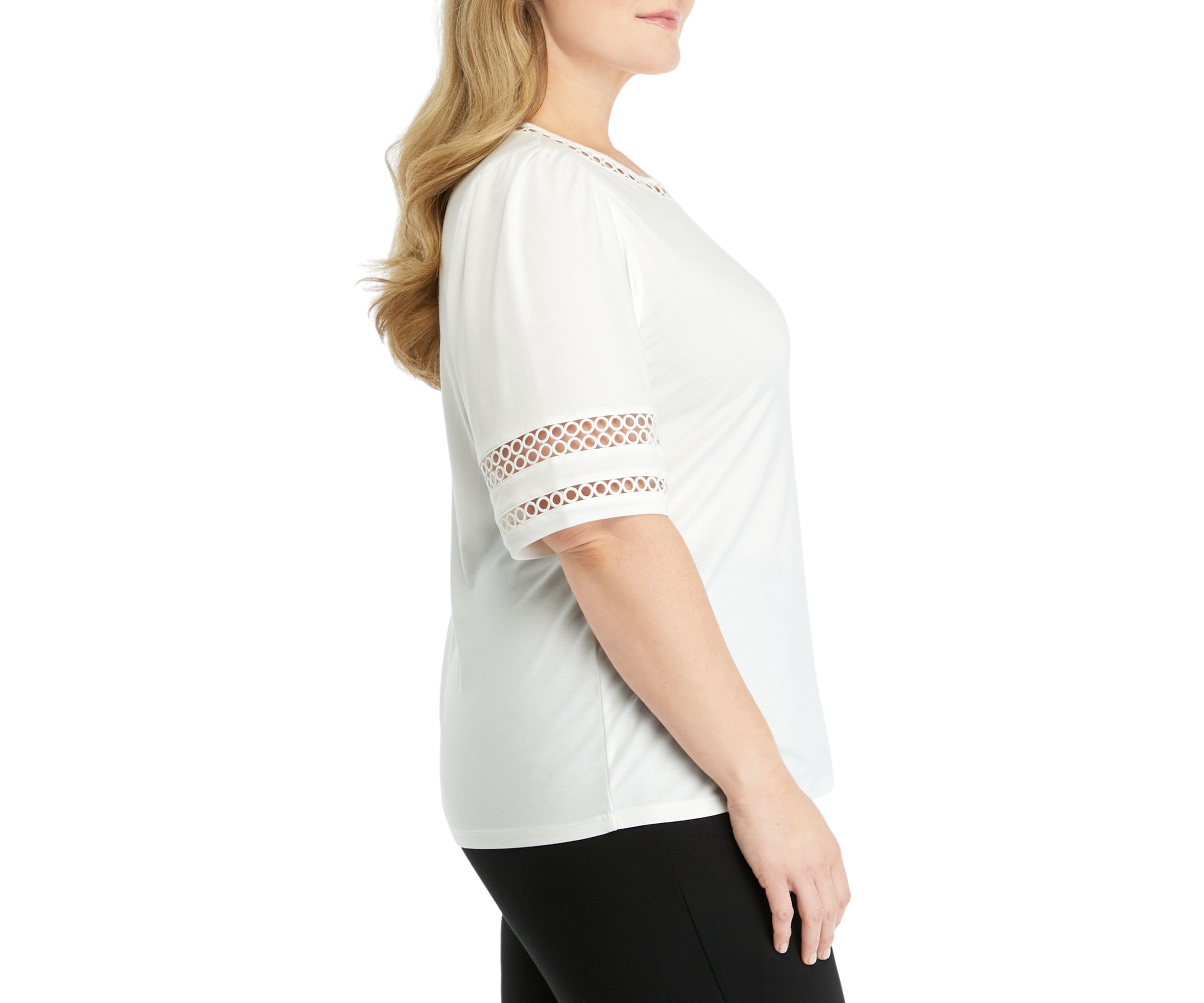 Plus Size Harmony Knit Lace Trim Elbow Sleeve T-Shirt