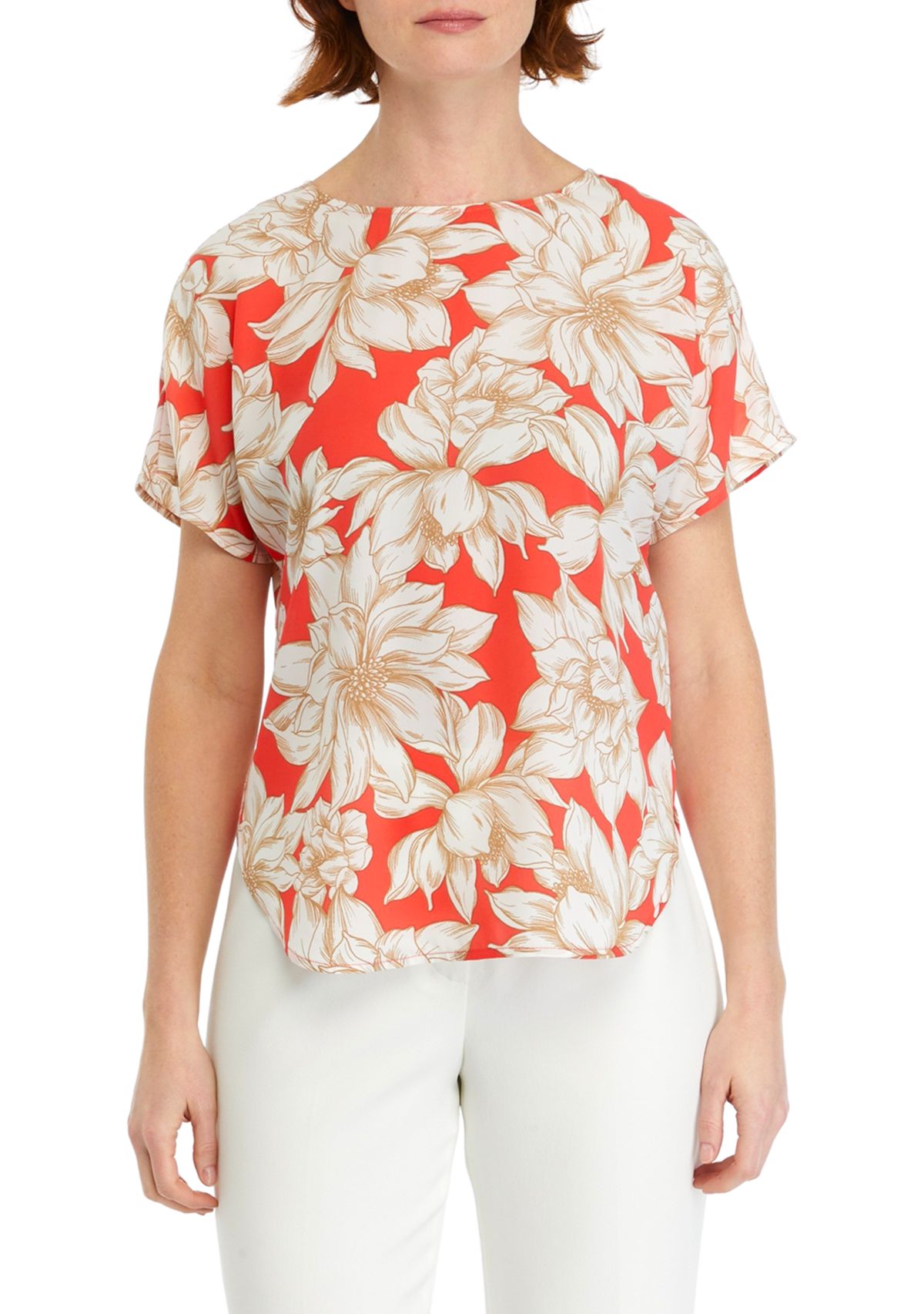 Womens Short Sleeve Blouse with Boat Neckline