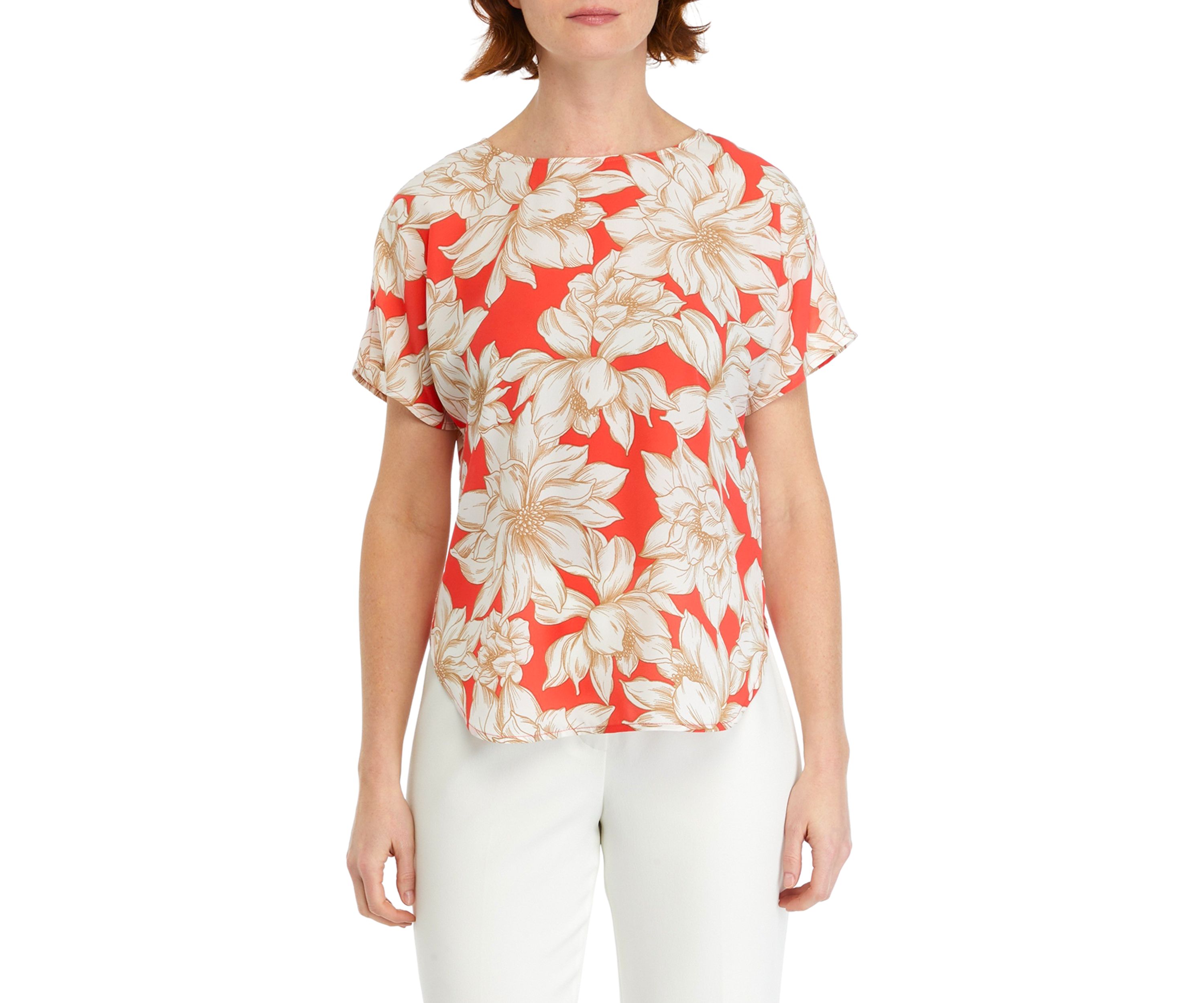 Womens Short Sleeve Blouse with Boat Neckline