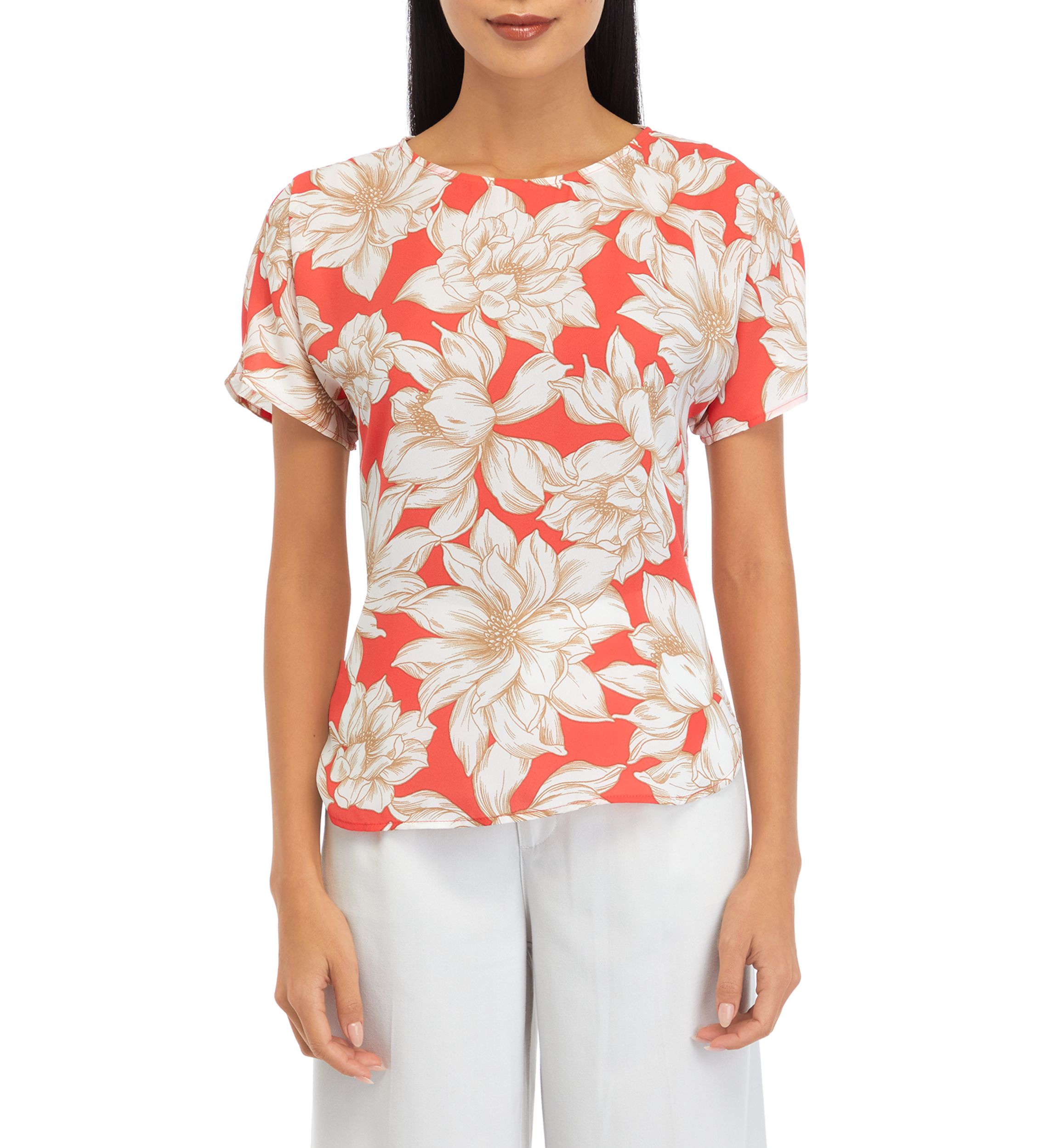 Petite Short Sleeve Boat Neck Blouse