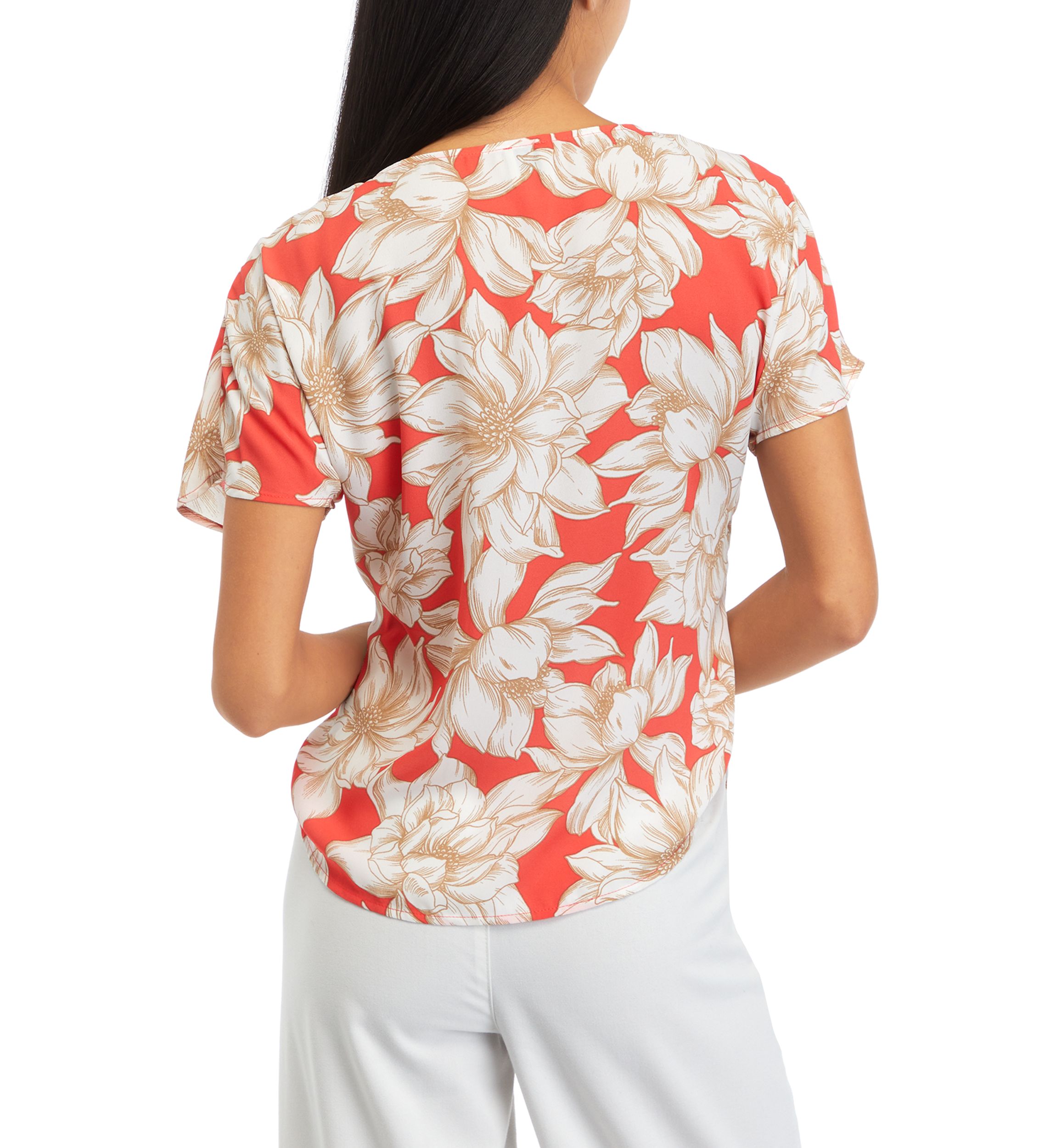 Petite Short Sleeve Boat Neck Blouse