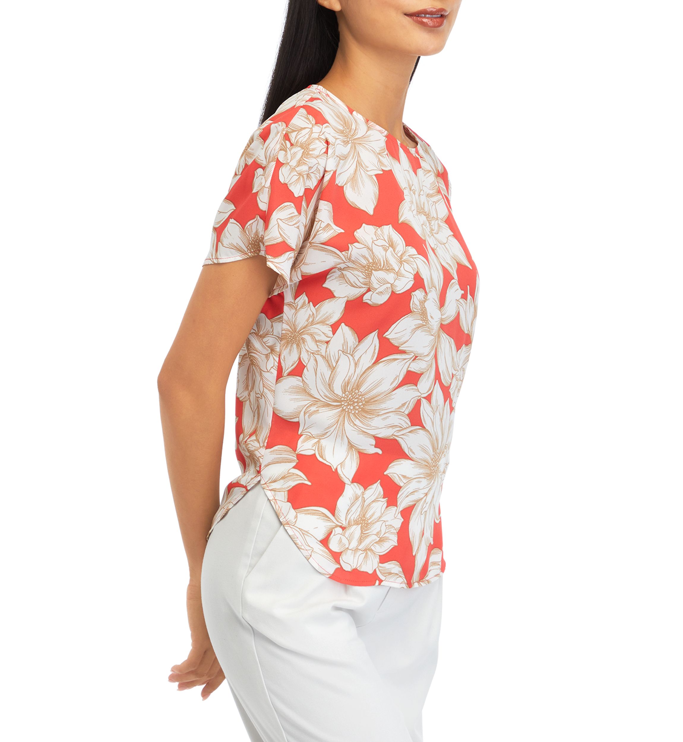 Petite Short Sleeve Boat Neck Blouse