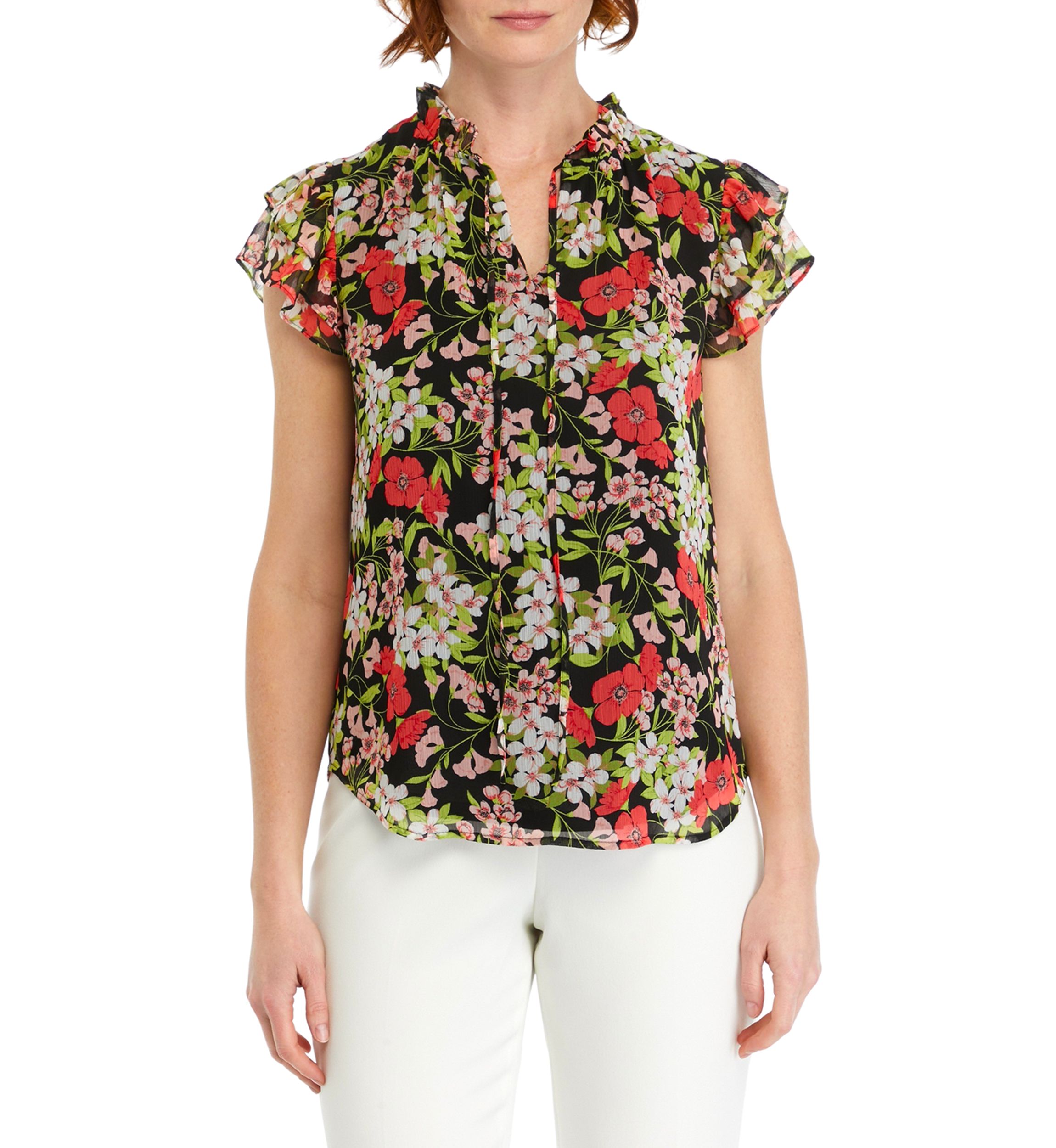 Womens Flutter Sleeve Floral Printed Blouse