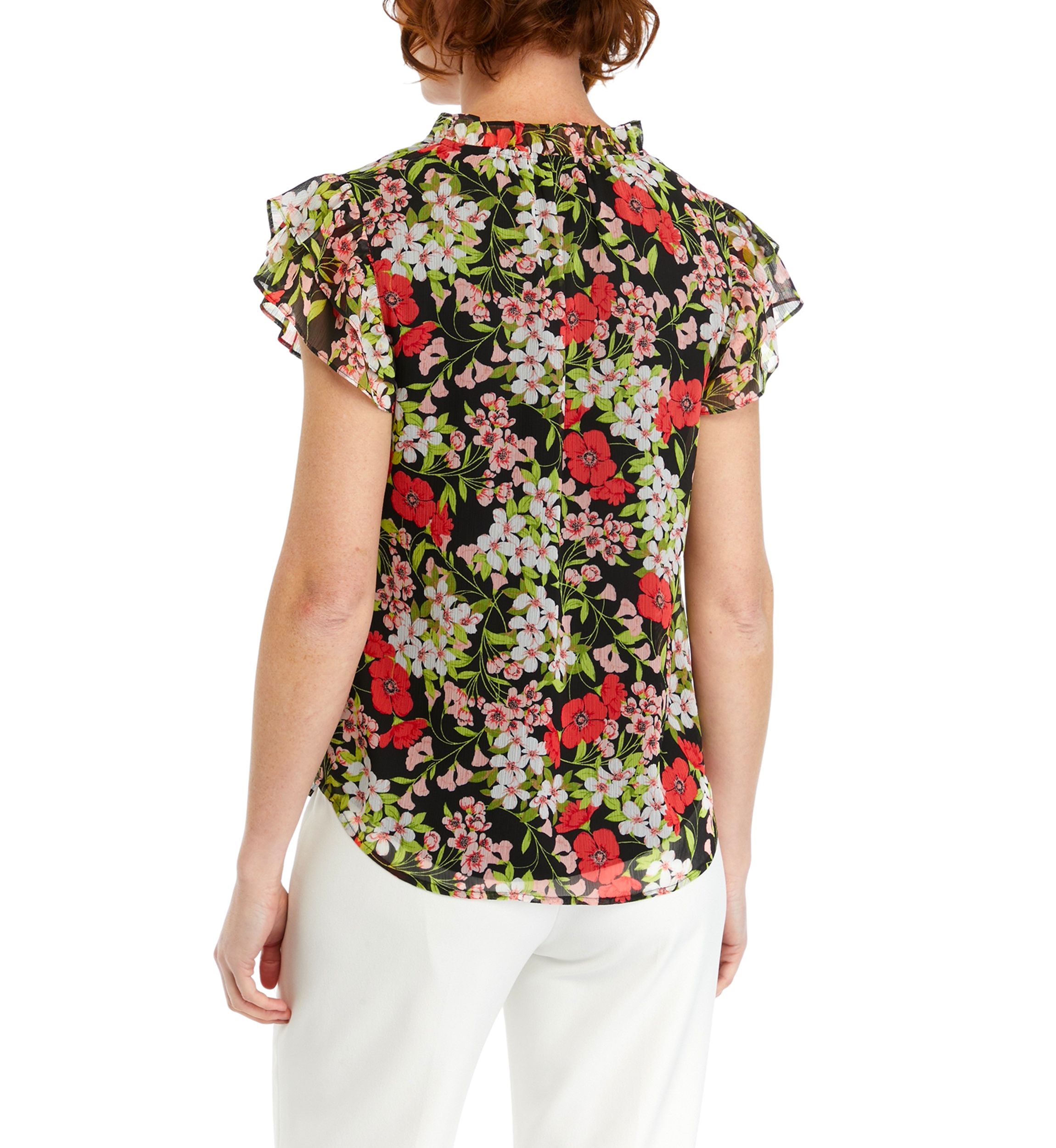 Womens Flutter Sleeve Floral Printed Blouse
