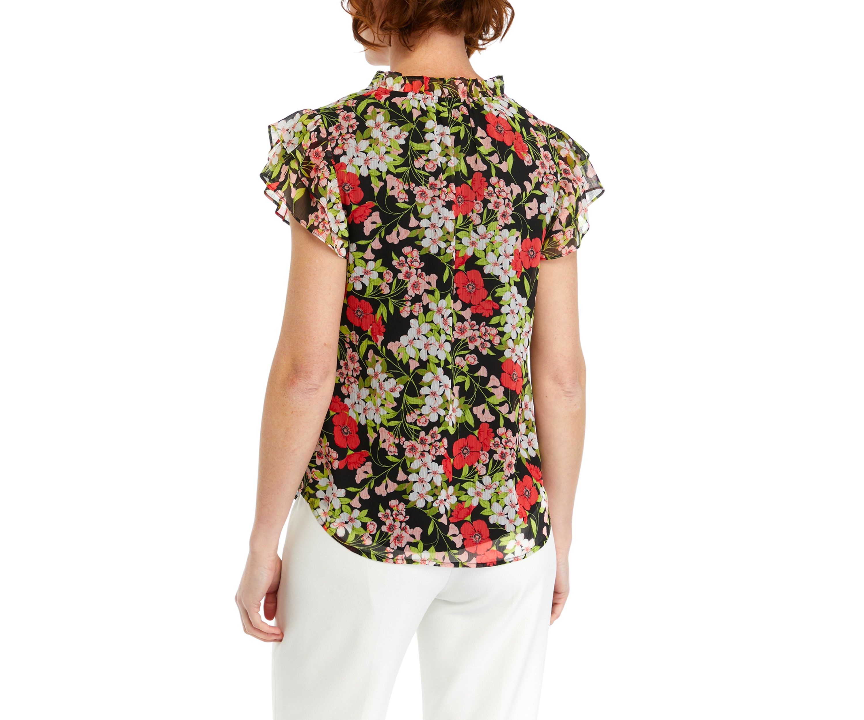 Womens Flutter Sleeve Floral Printed Blouse