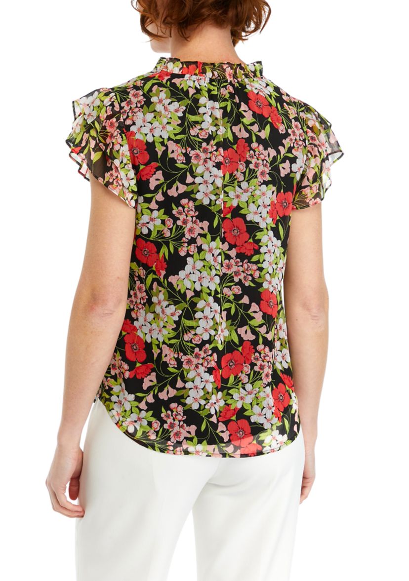 Womens Flutter Sleeve Floral Printed Blouse
