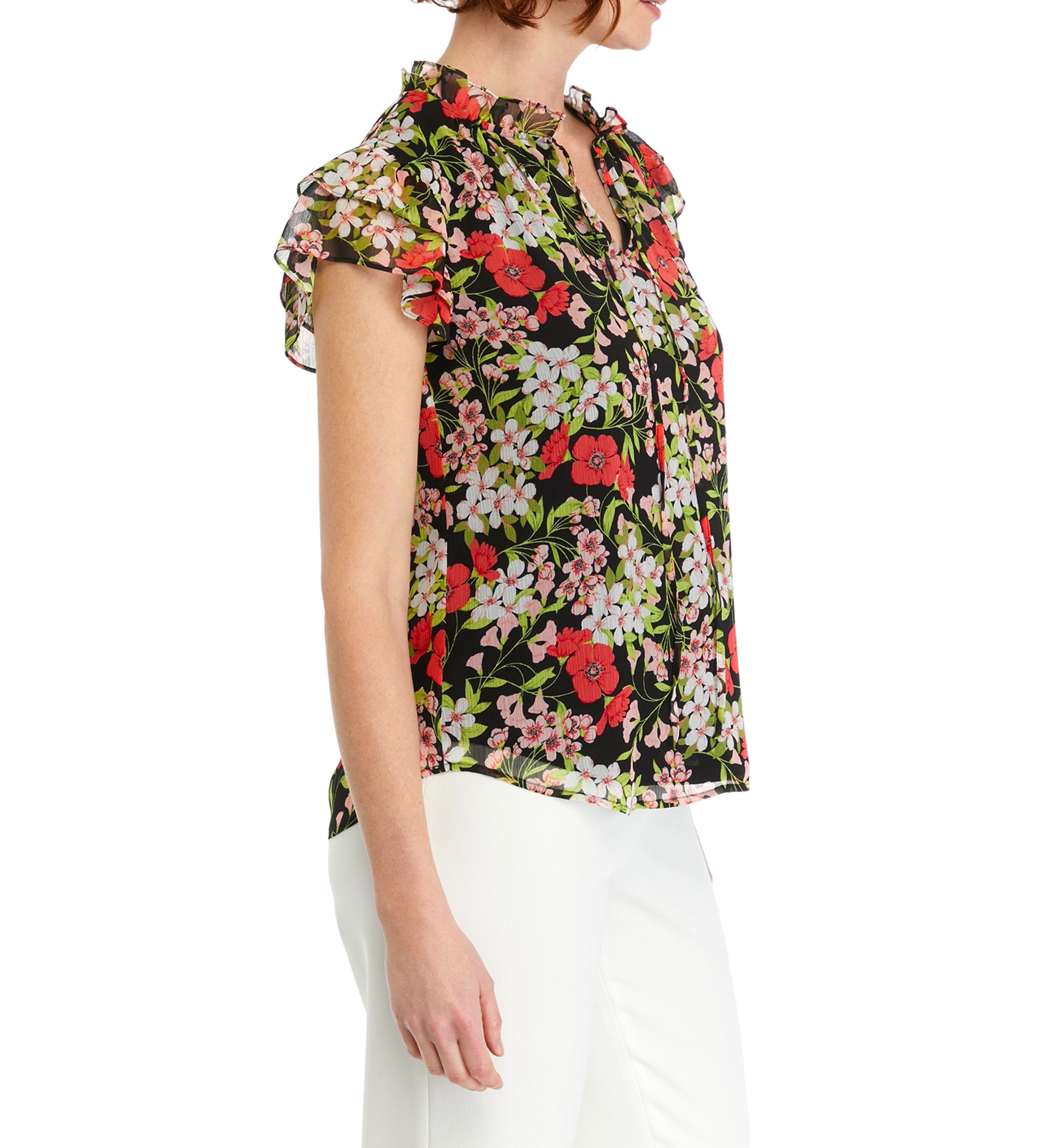 Womens Flutter Sleeve Floral Printed Blouse