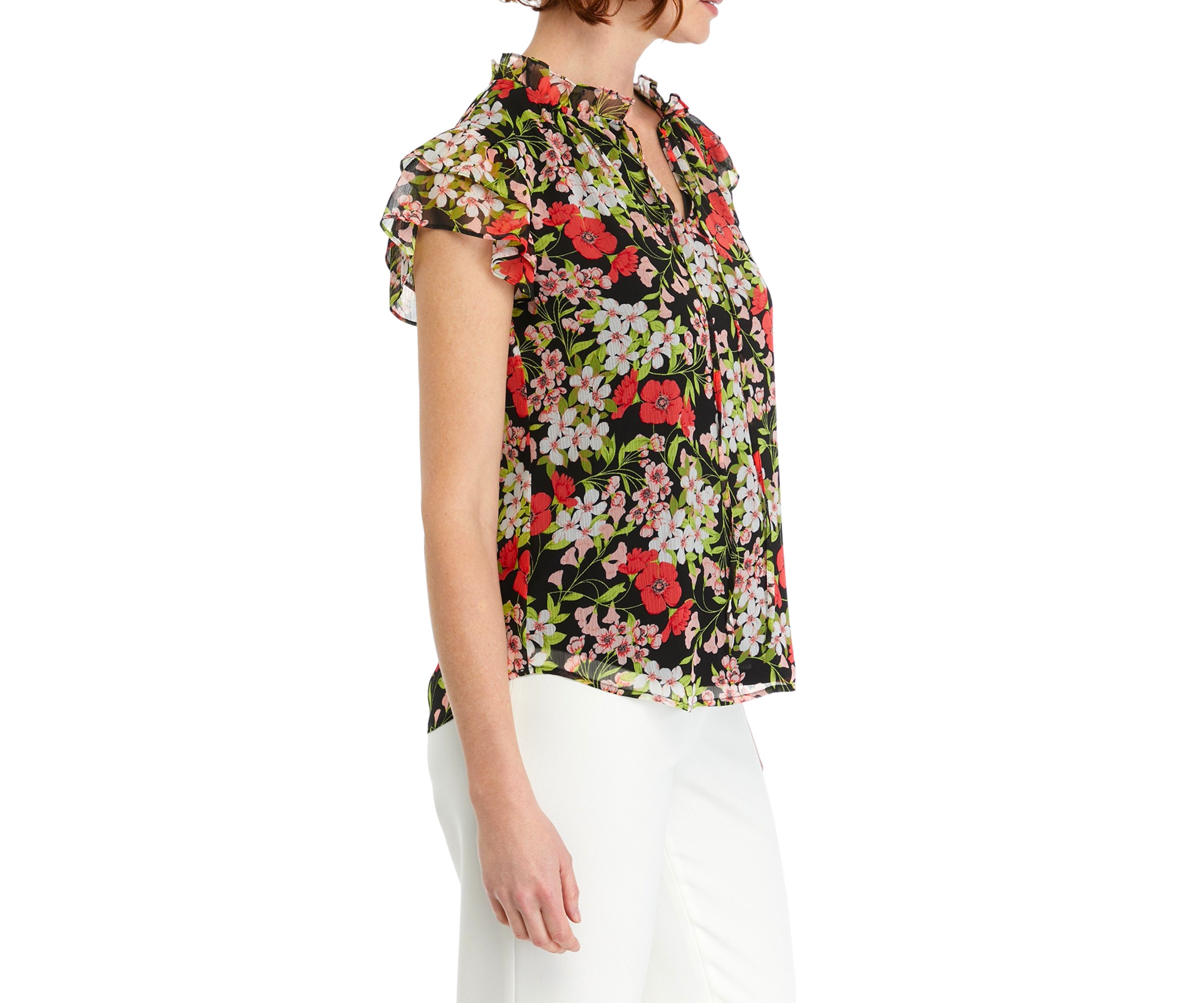 Womens Flutter Sleeve Floral Printed Blouse