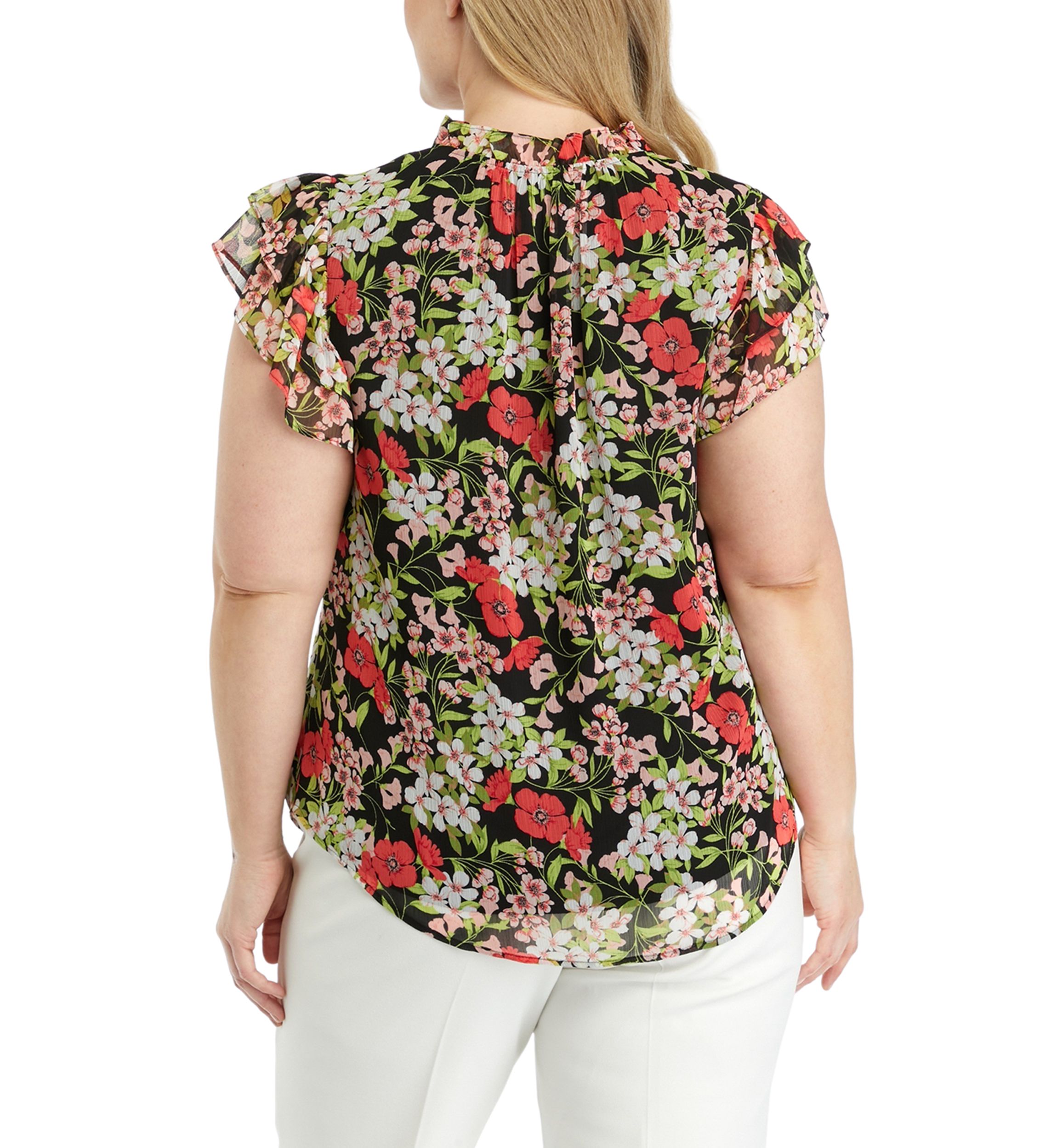 Plus Size Floral Printed Ruffle Blouse
