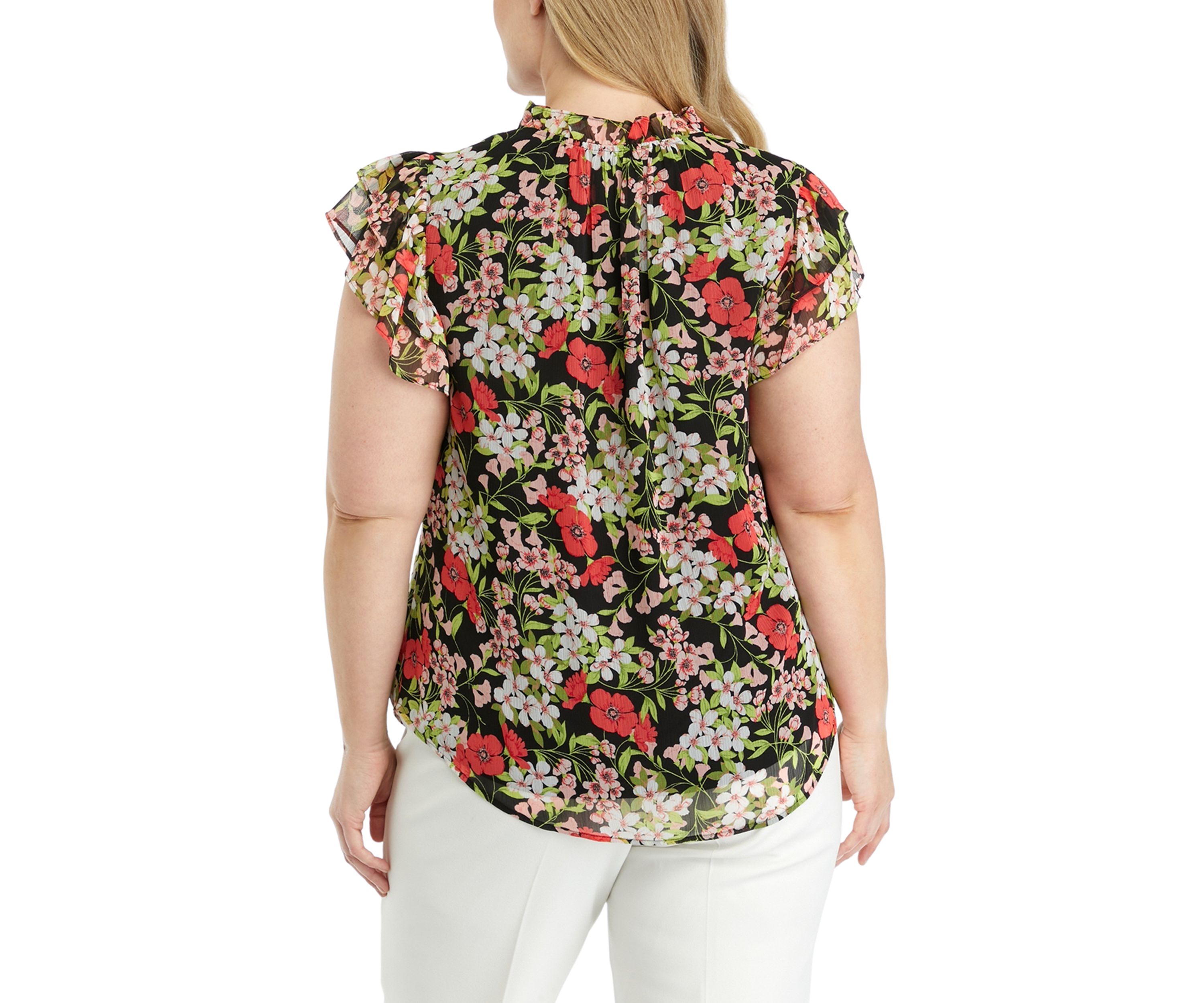 Plus Size Floral Printed Ruffle Blouse