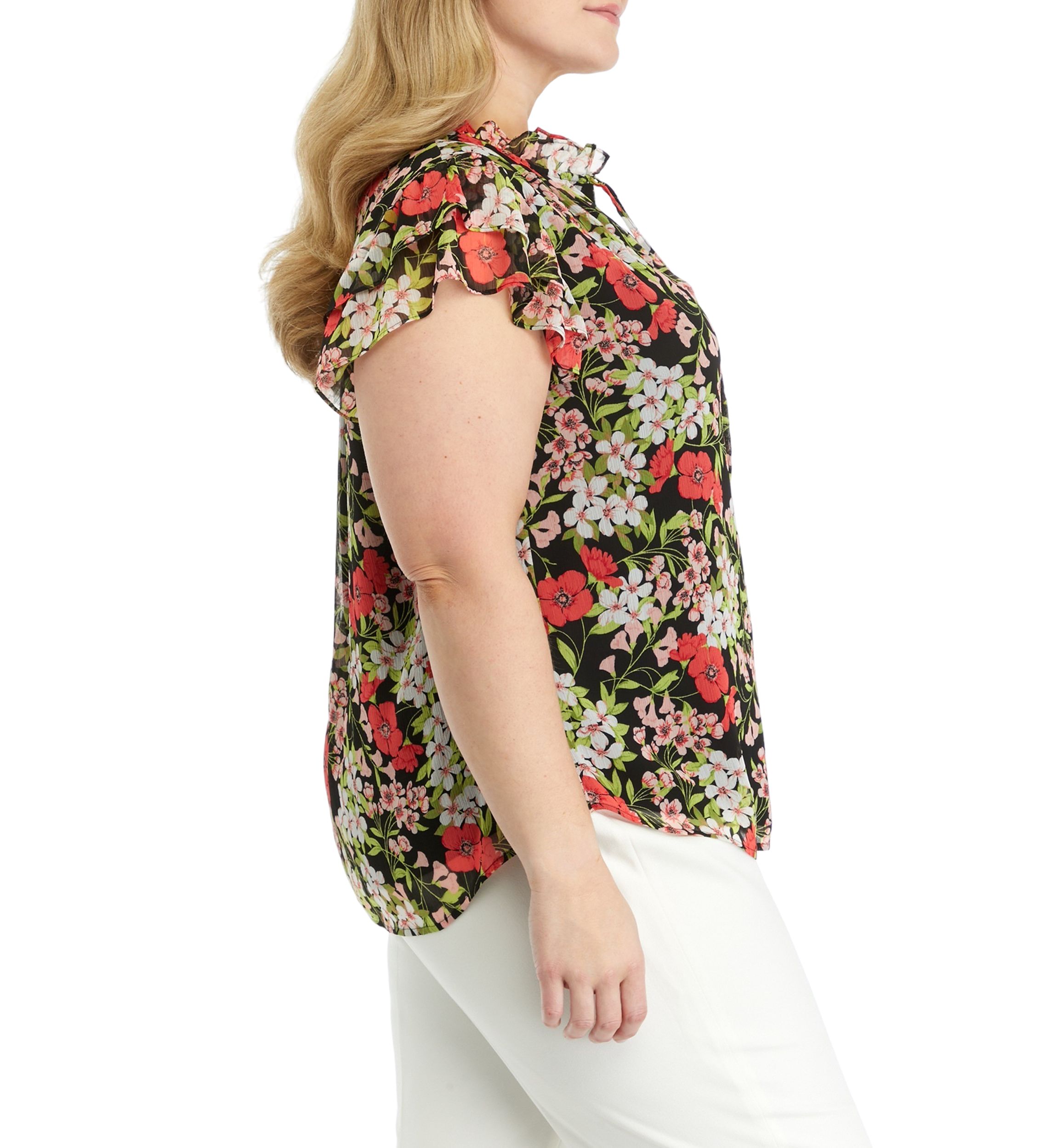 Plus Size Floral Printed Ruffle Blouse