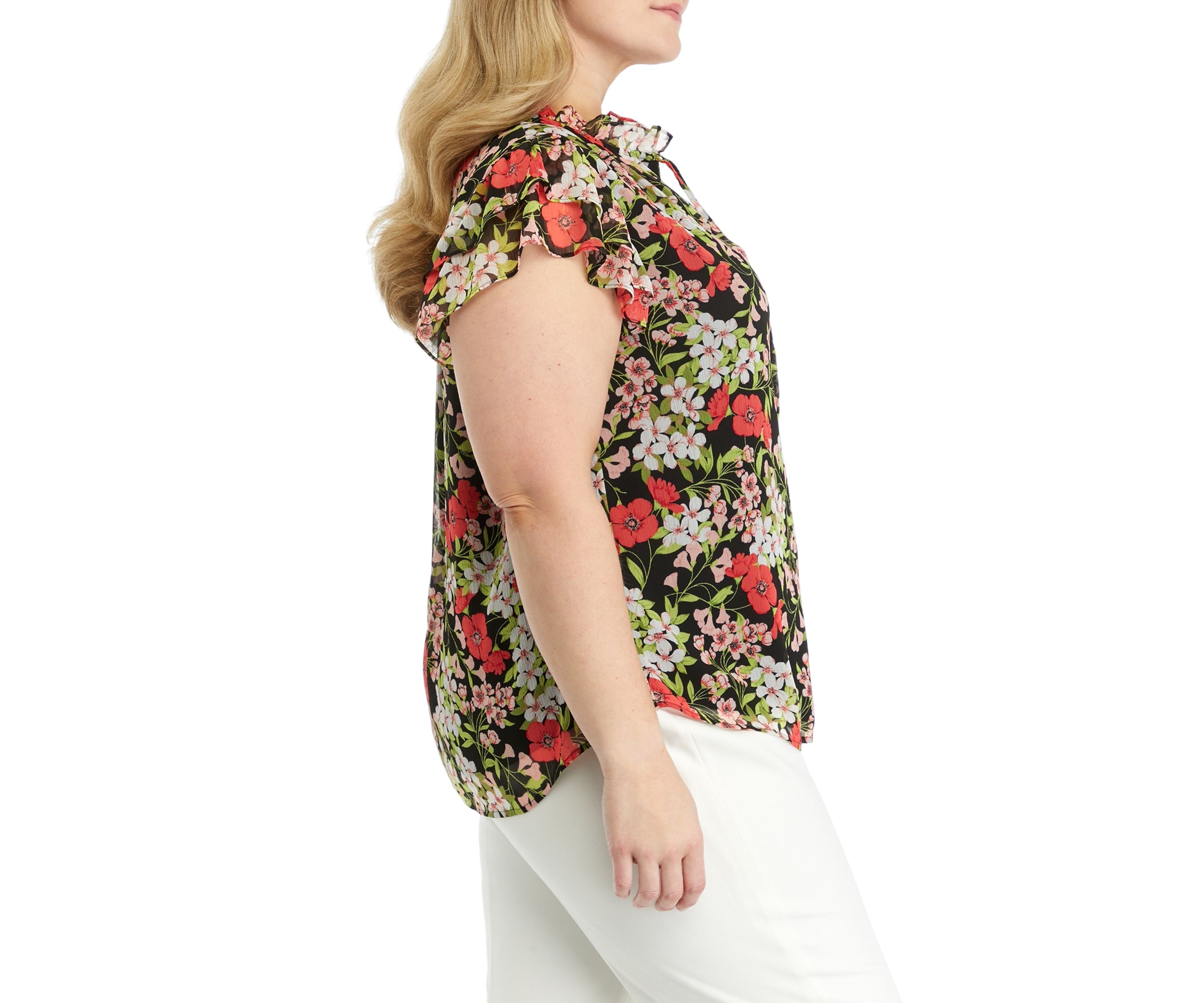 Plus Size Floral Printed Ruffle Blouse