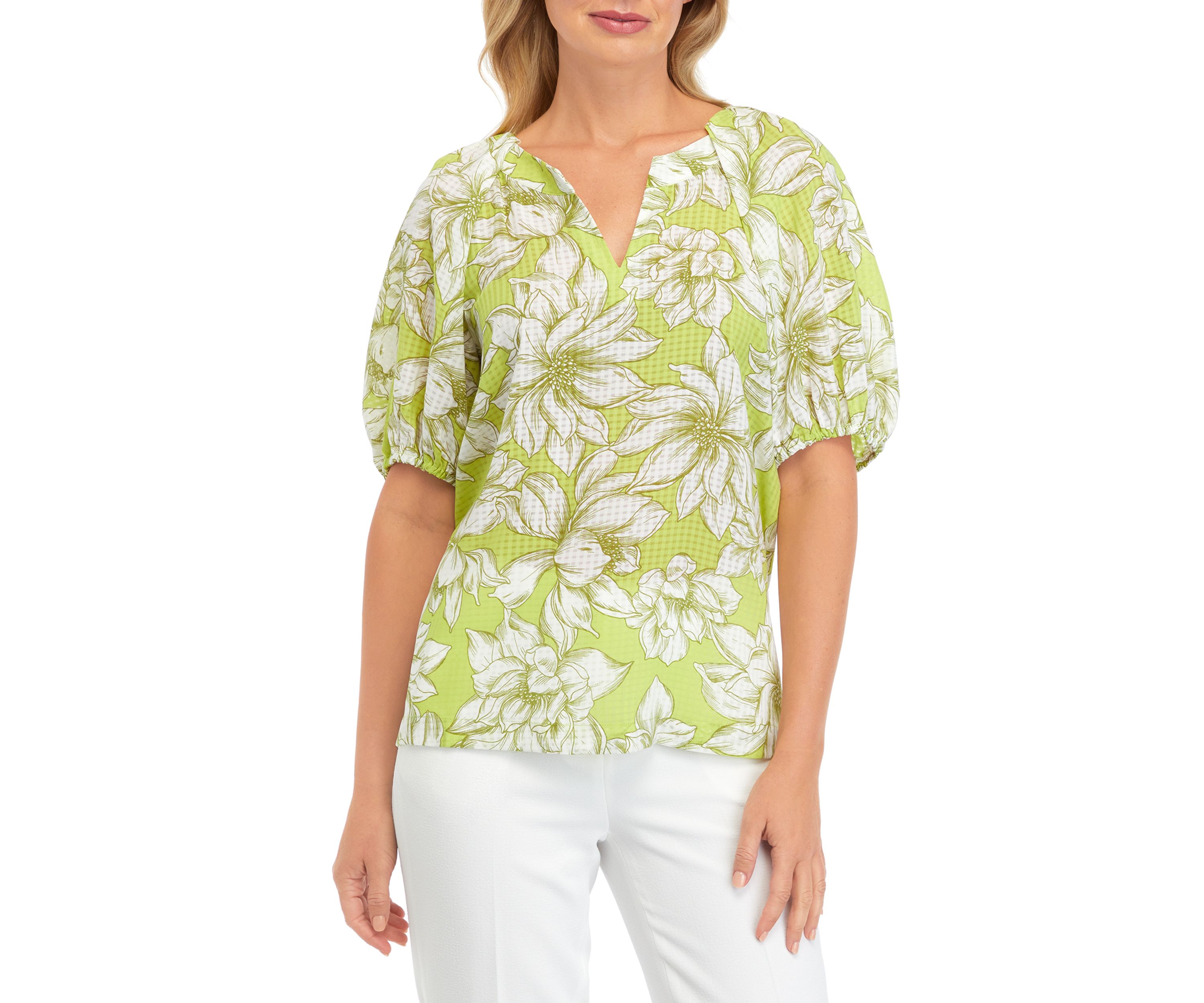 Womens V-Neck Puff Sleeve Blouse