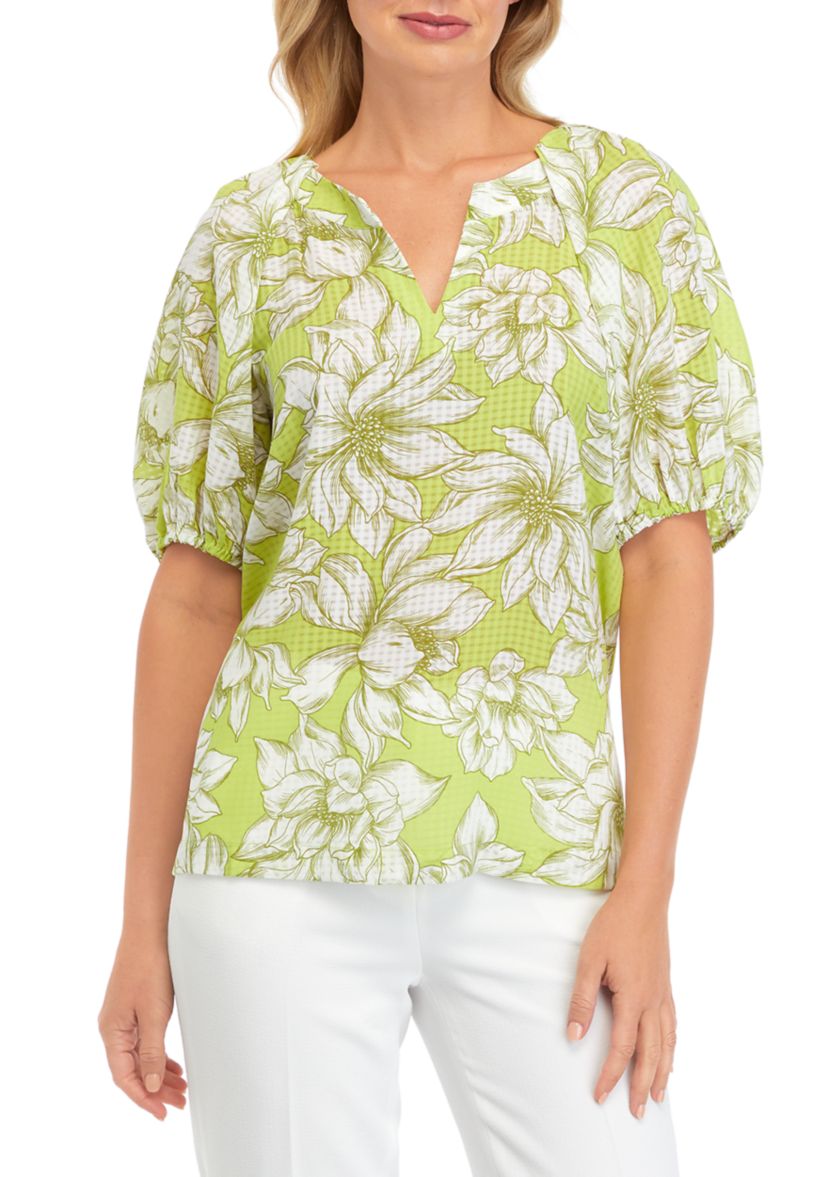 Womens V-Neck Puff Sleeve Blouse