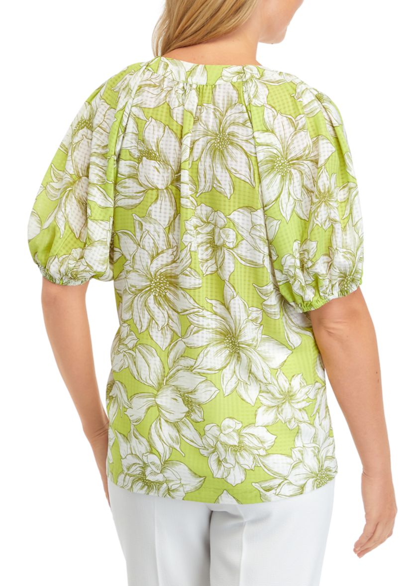 Womens V-Neck Puff Sleeve Blouse