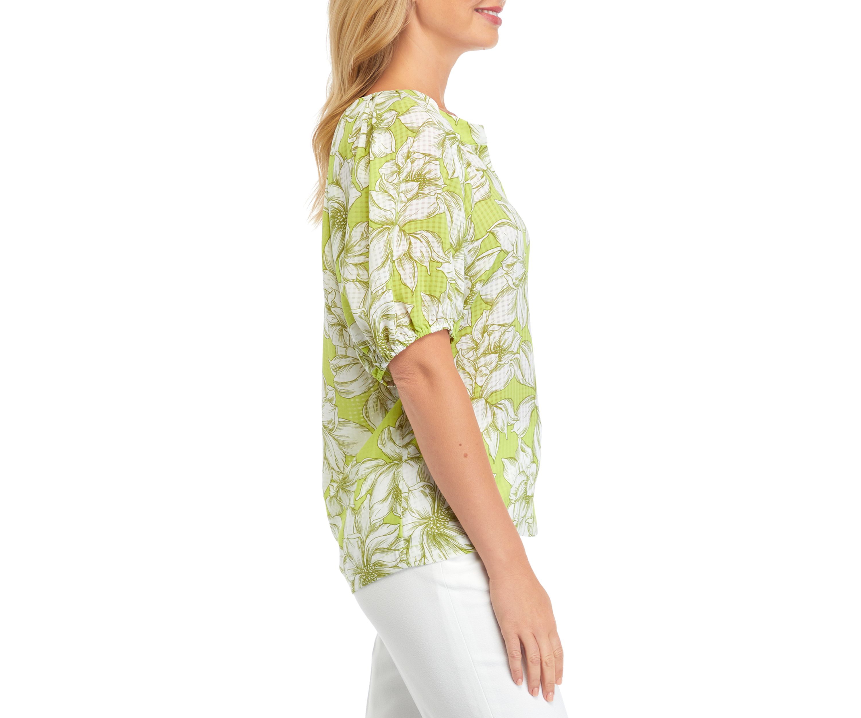 Womens V-Neck Puff Sleeve Blouse