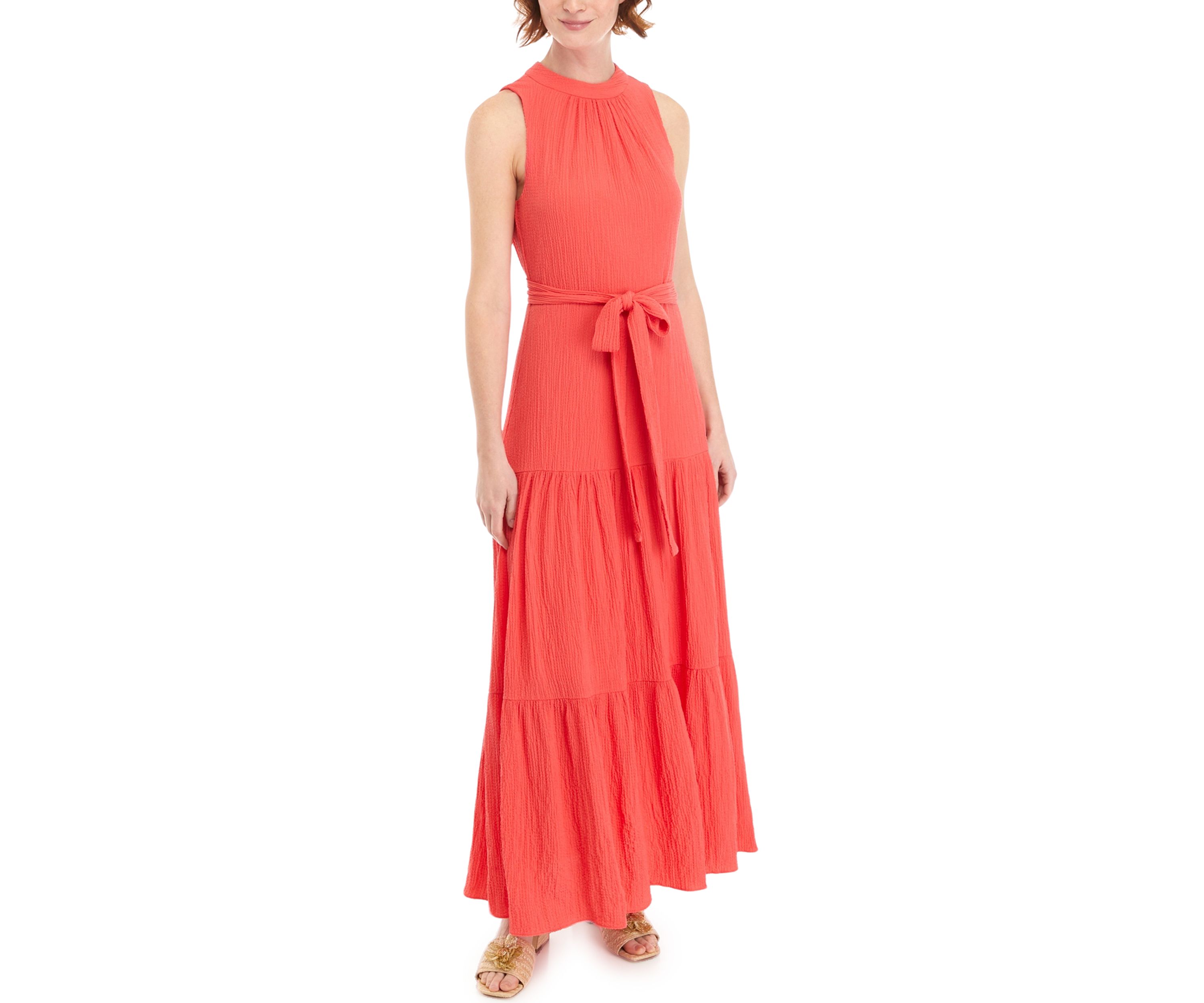 Womens Tiered Tie Neck Maxi Dress