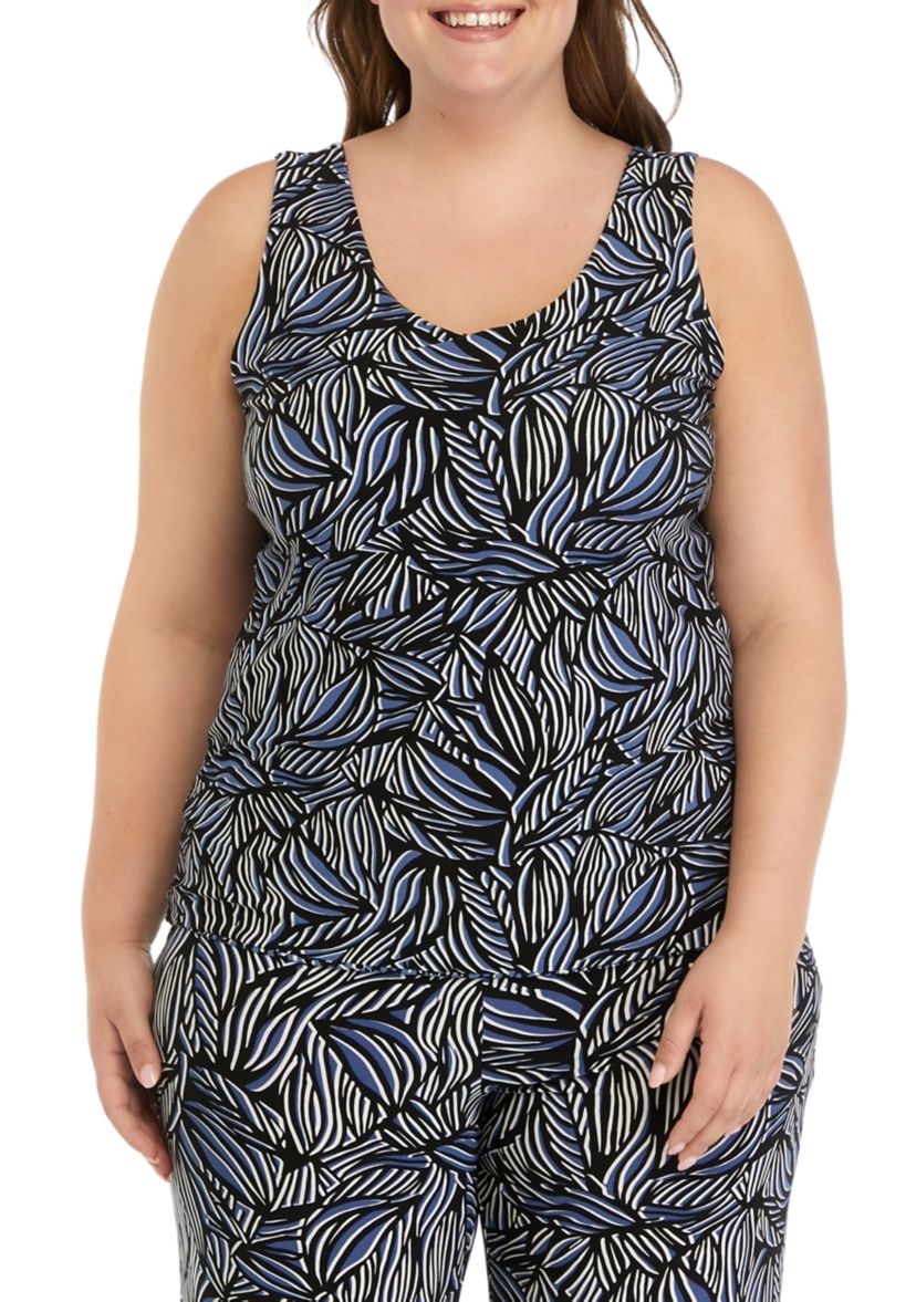 Plus Size Reversible Printed Double Scoop Neck Top