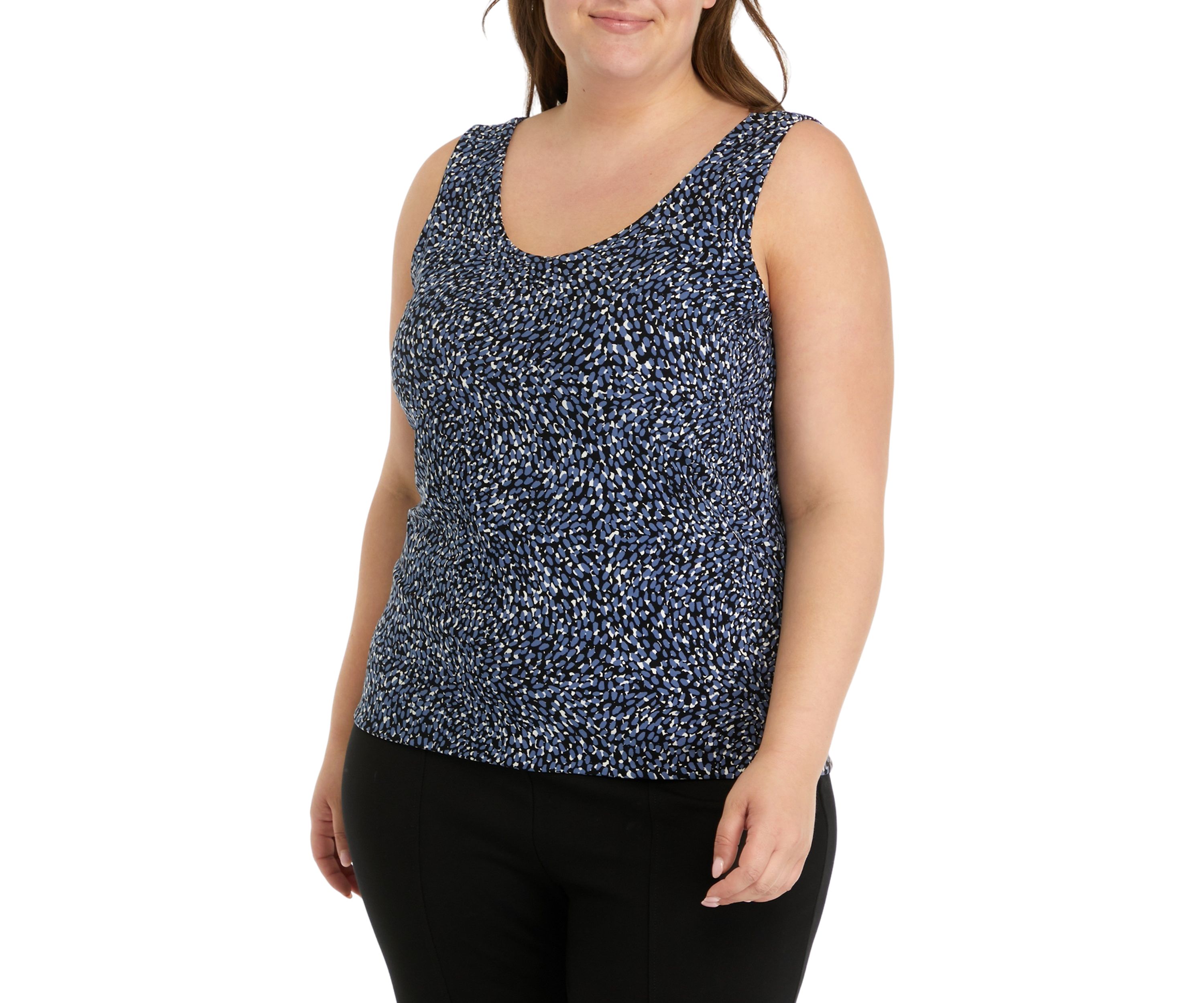 Plus Size Reversible Printed Double Scoop Neck Top